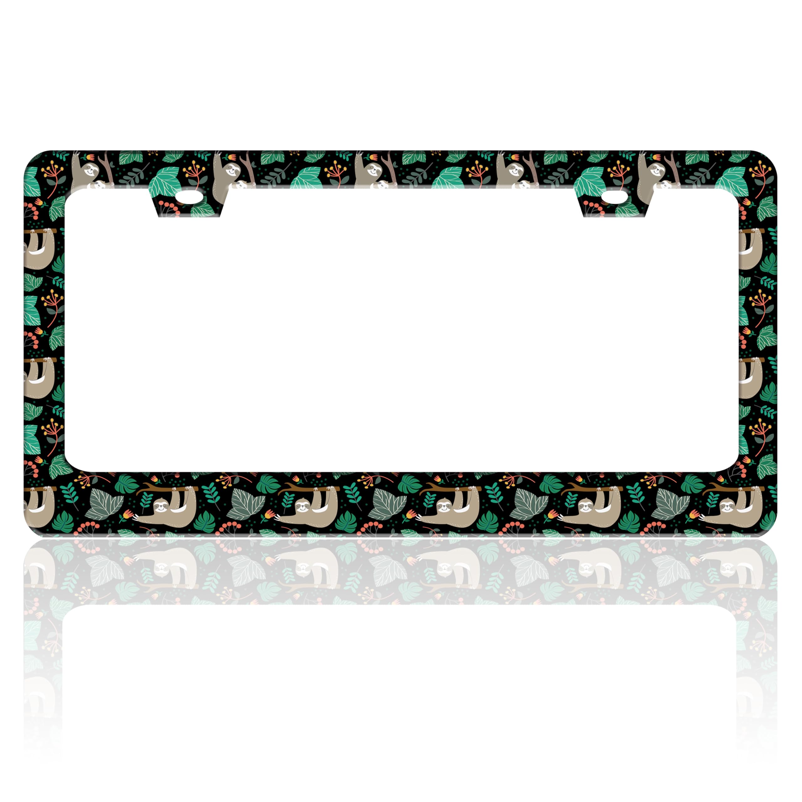 Cute Sloth License Plate Frame Funny Animal Climbing Tree License Plate Holder for Front or Rear Car Tags Stainless Steel Car De