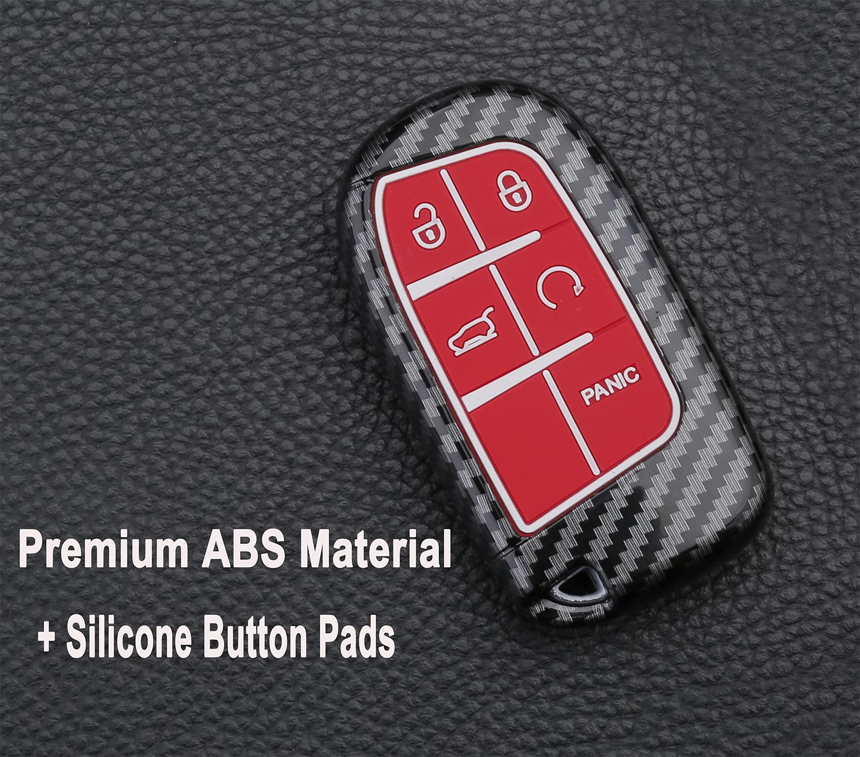 Key Fob Cover Case For Jeep Grand Cherokee Renegade Chrysler 200 300 Dodge Ram Durango Charger Challenger Journey Dart Fiat 5 Buttons Keyless Entry Remote Case Holder Abs Carbon Fiber Pattern (Red)