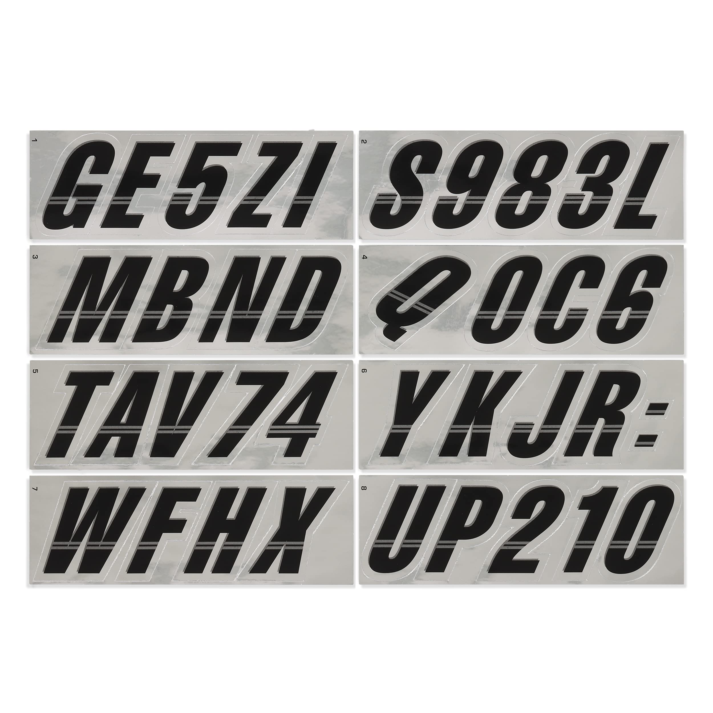 Stiffie Techtron Black/Chrome 3 '' Boat & Pwc Registration Decals  Numbers Letters Stickers