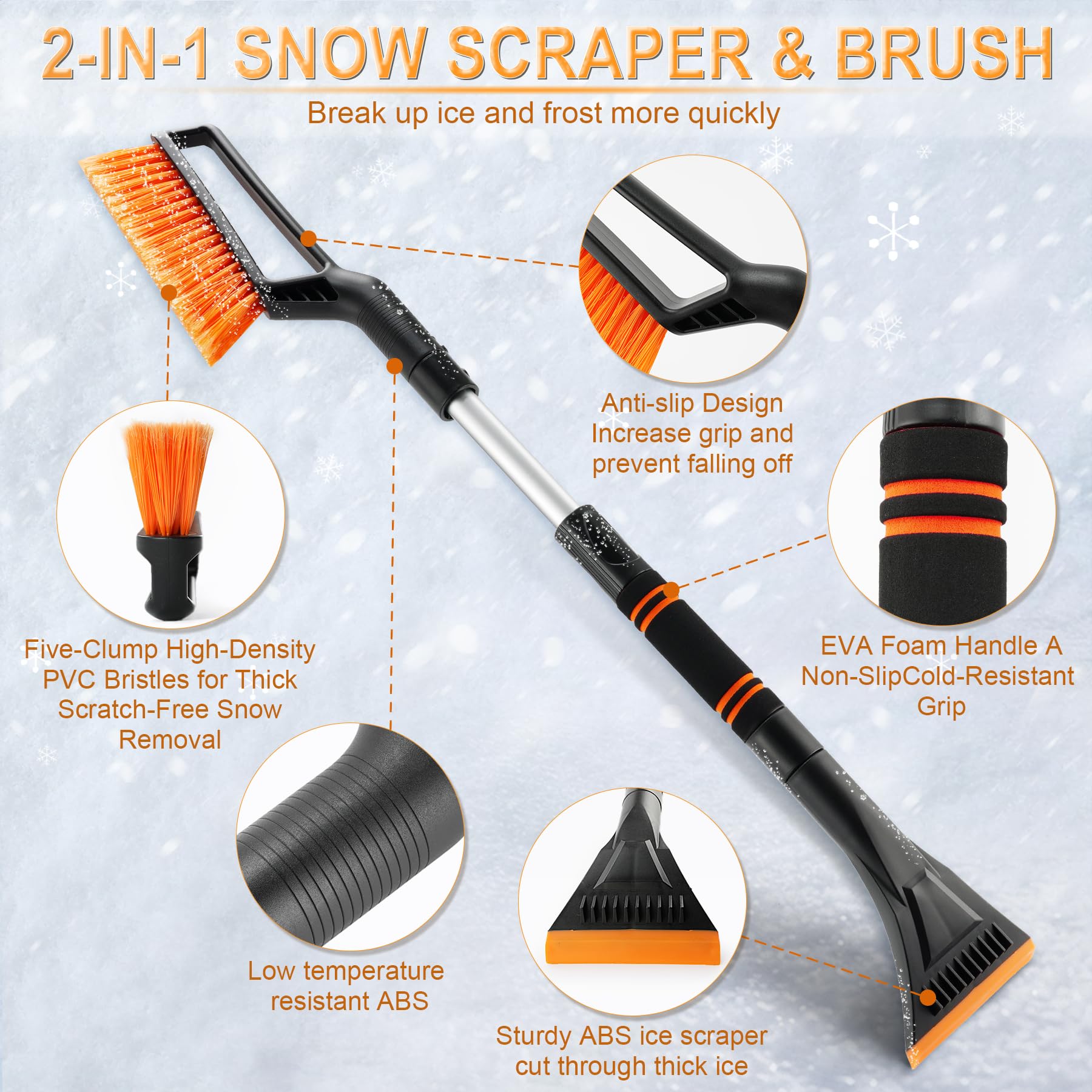 Livtee Ice Scraper And Snow Brush For Car Windshield, 32.5'' Extendable Snow Removal Tool, Automotive Exterior Accessories And W