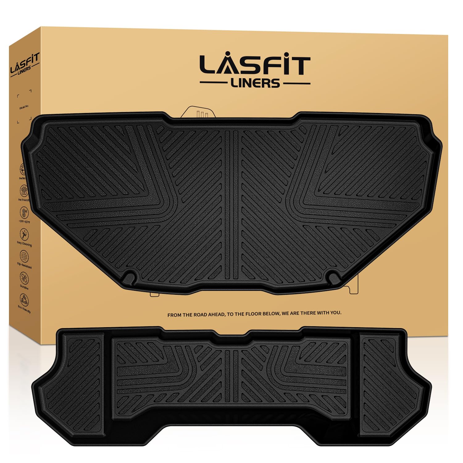 Lasfit Front Trunk Mat 2022 2023 2024 For Rivian R1T R1S, Tpe All Weather Custom Fit Car Upper Frunk Liner & Lower Frunk Liner,