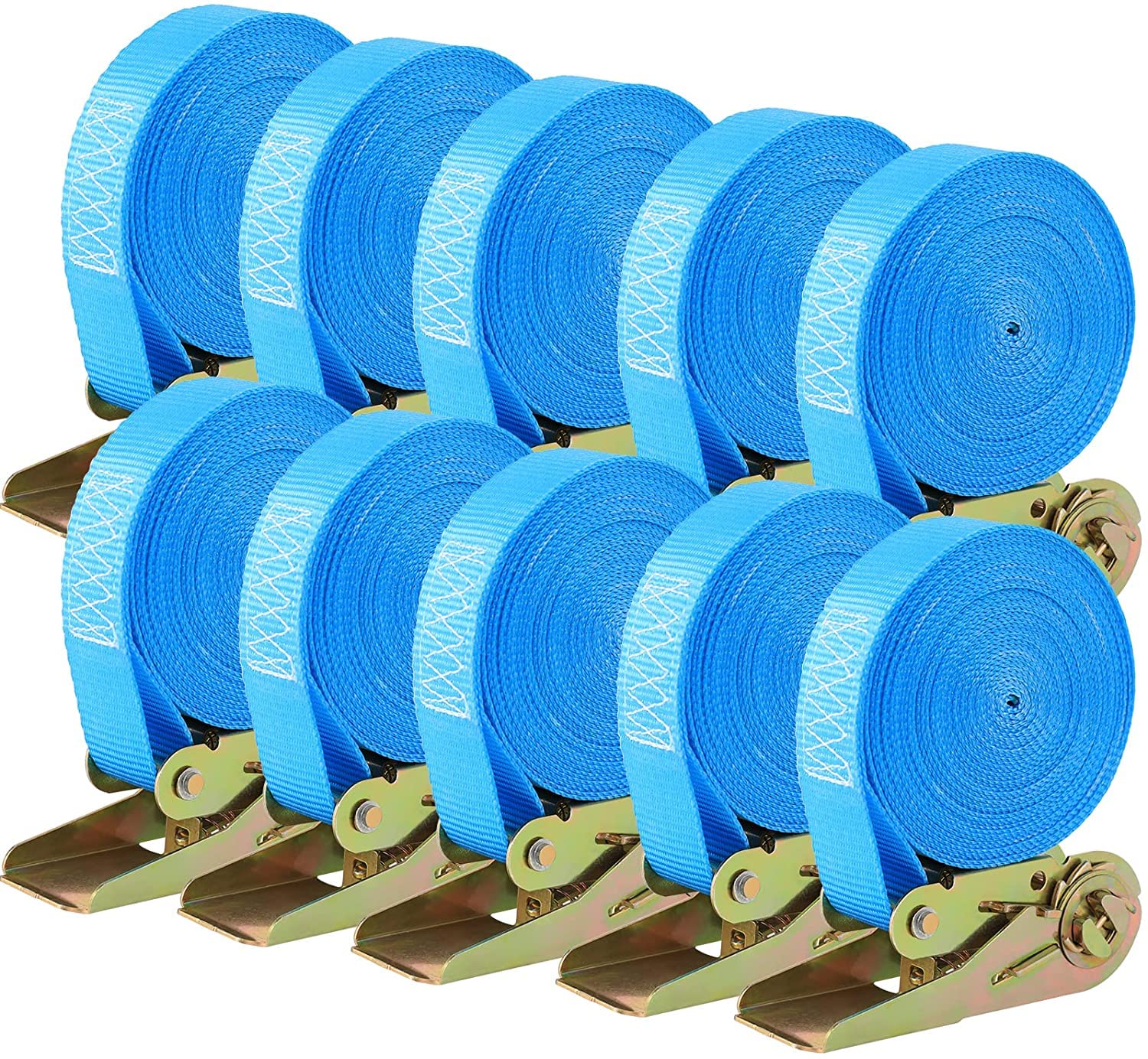 Tlgreen 10 Pcs 1' X 20' Ratchet Staps, Luggage Tie Down Straps, No Hook, Ratchet Straps Heavy Duty,1760 Break Strength Endless Ratchet Straps, Tie-Down Straps For Motorcycles, Trailer, Kayak, Blue