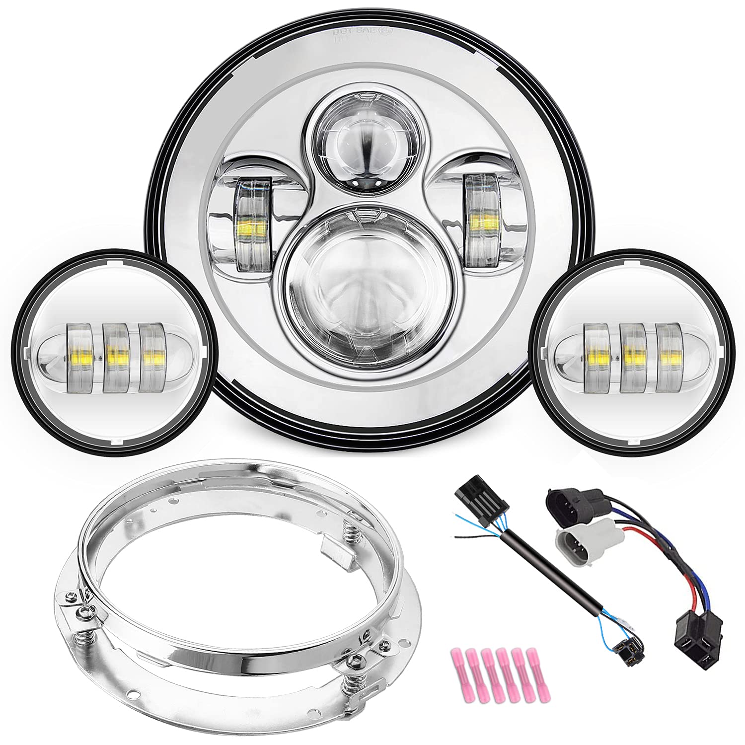 Sunpie Compatible With H_Arley Motorcycle 7 Inch Head Light Fog Lights Combo, Compatible With Road King, Compatible With Road Glide, Street Glide And Electra Glide