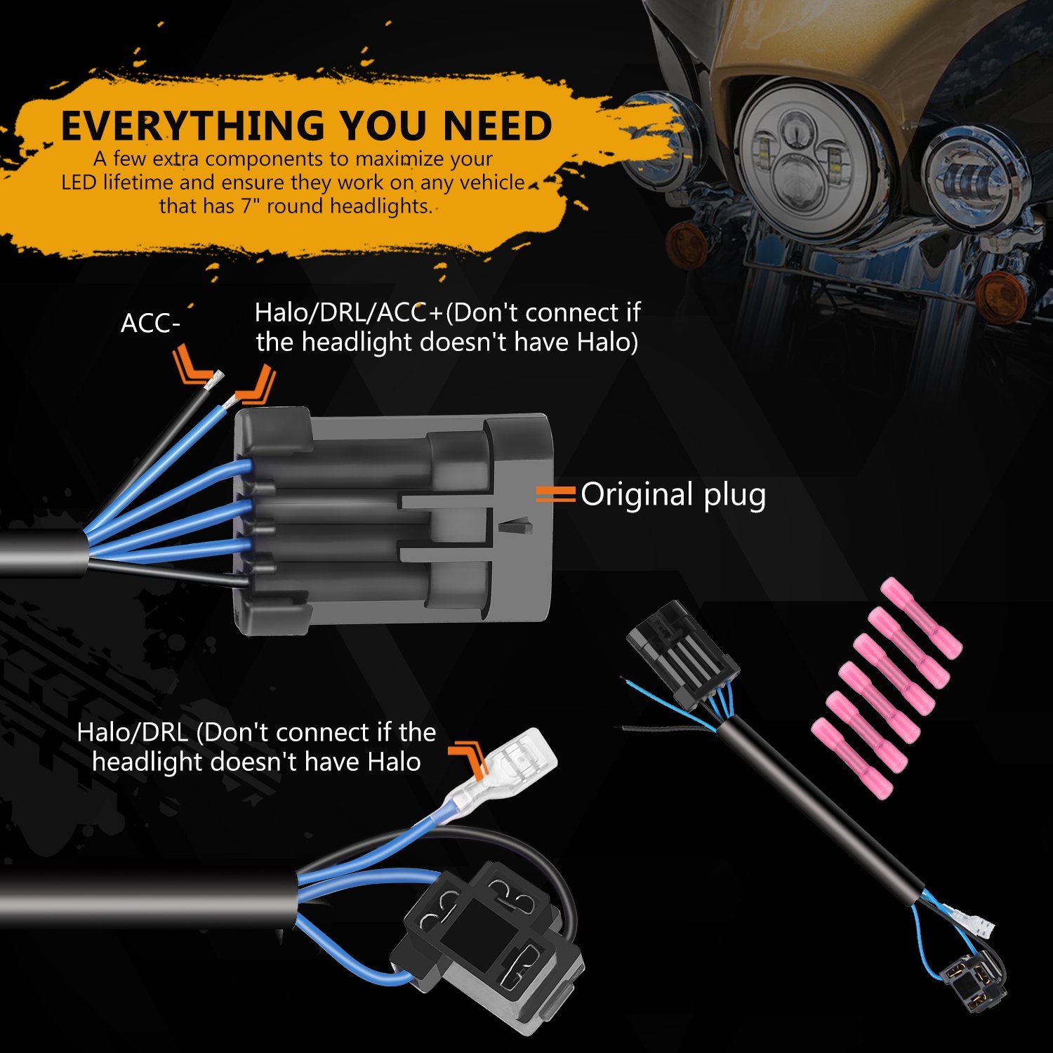 Sunpie Compatible With H_Arley Motorcycle 7 Inch Head Light Fog Lights Combo, Compatible With Road King, Compatible With Road Glide, Street Glide And Electra Glide