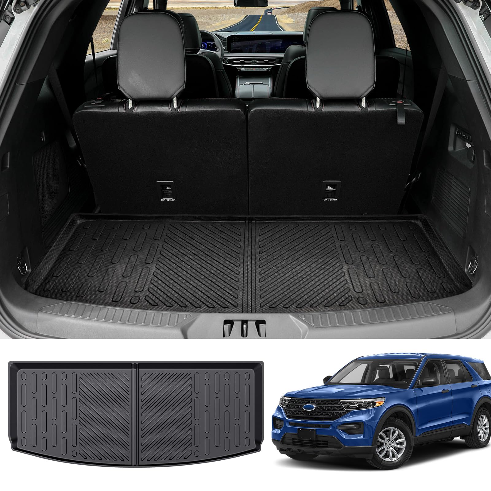 Jtyzsm Rear Cargo Mat For 2020-2023 Ford Explorer 6&7 Seats All Weather Tpe Anti-Slip Trunk Mat Cargo Liner For 2020 2021 2022 2