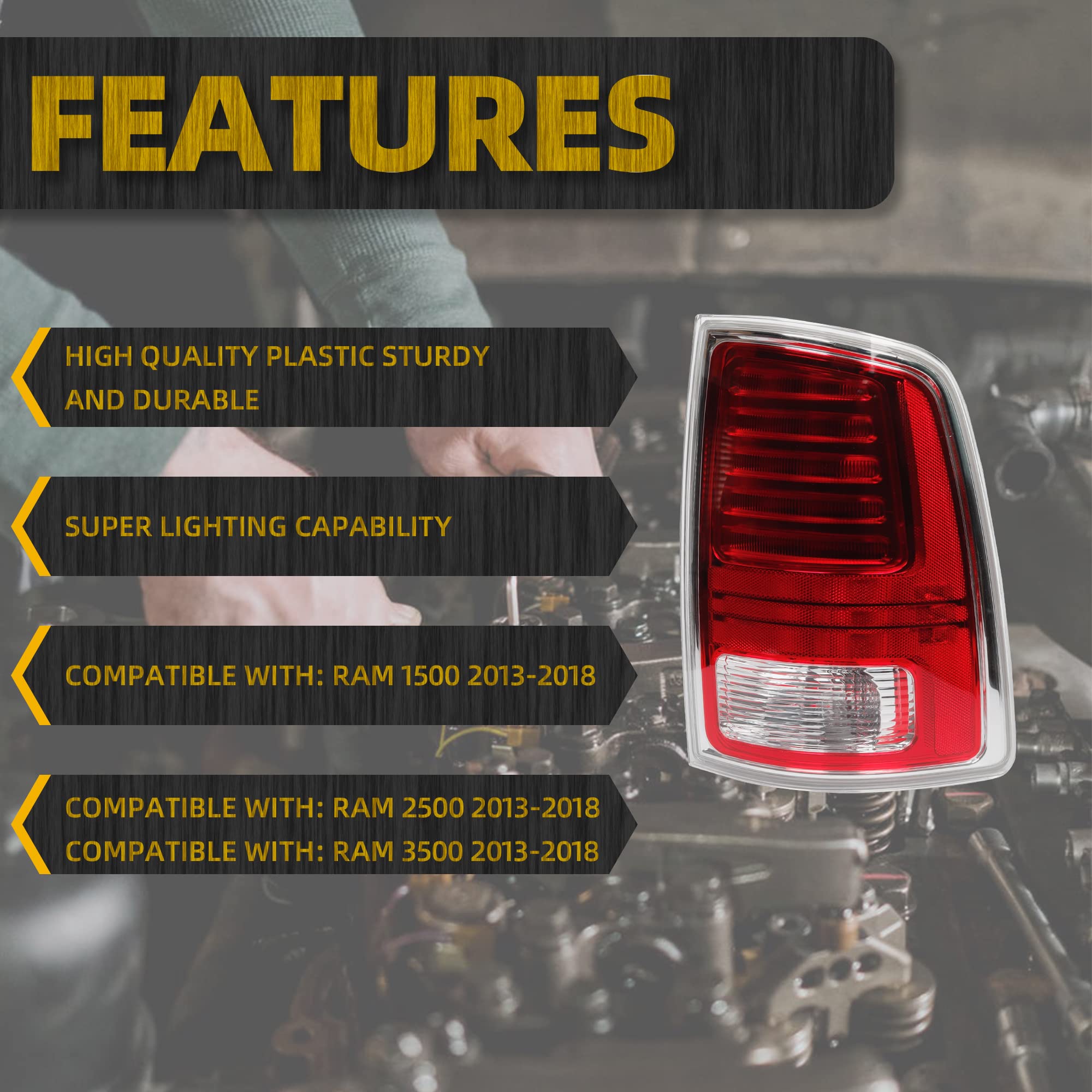 Dasbecan Led Tail Lights Assembly Compatible With Dodge Ram 1500 2013-2018 Ram 2500 & 3500 2014-2018 Passenger Side Plug＆Play Replaces# 68093078Ac Ch2801203