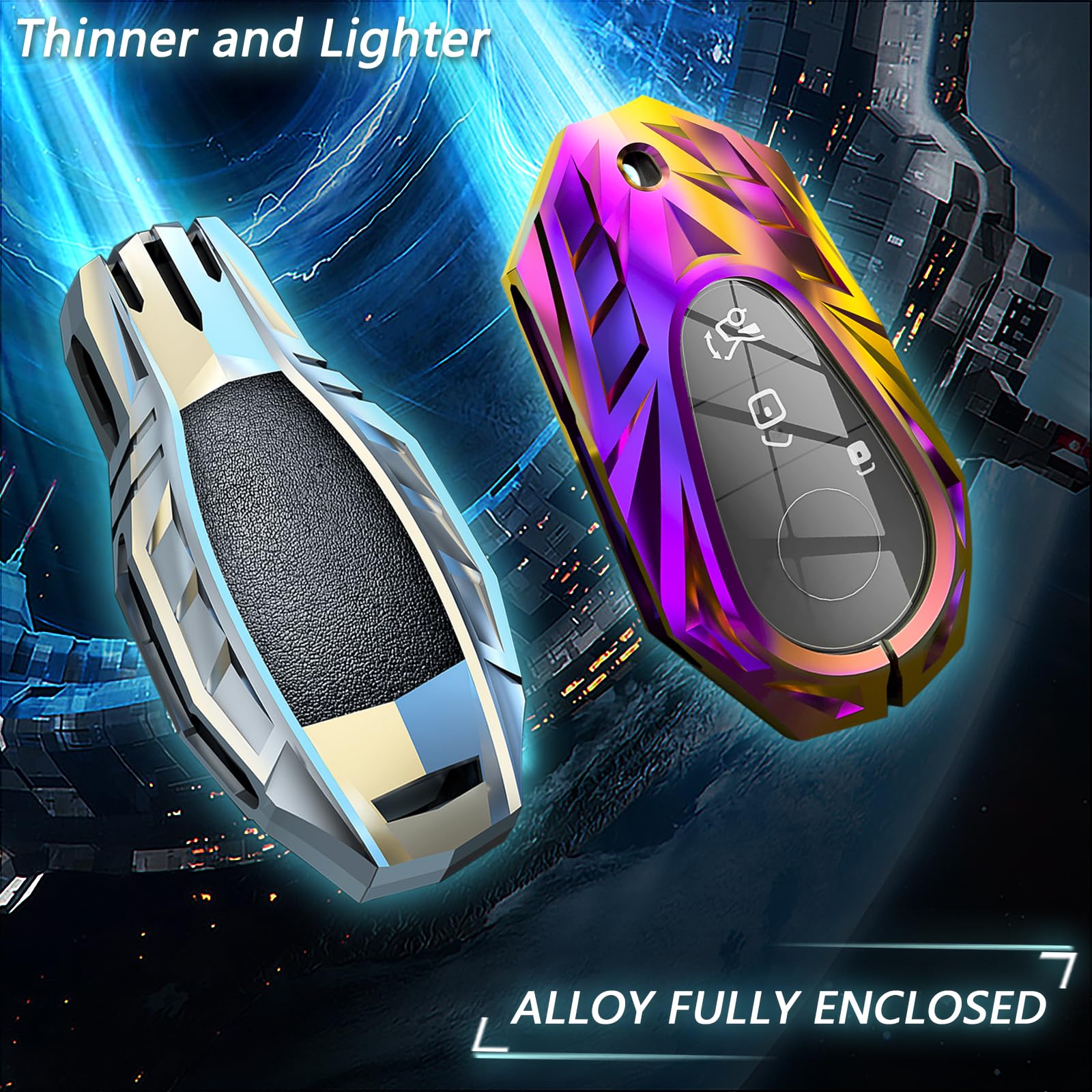 Ocezbiis For Mercedes Benz Key Fob Cover,Keychain,Zinc Alloy Protection Car Key Shell Case Compatible With Mercedes Smart Remote