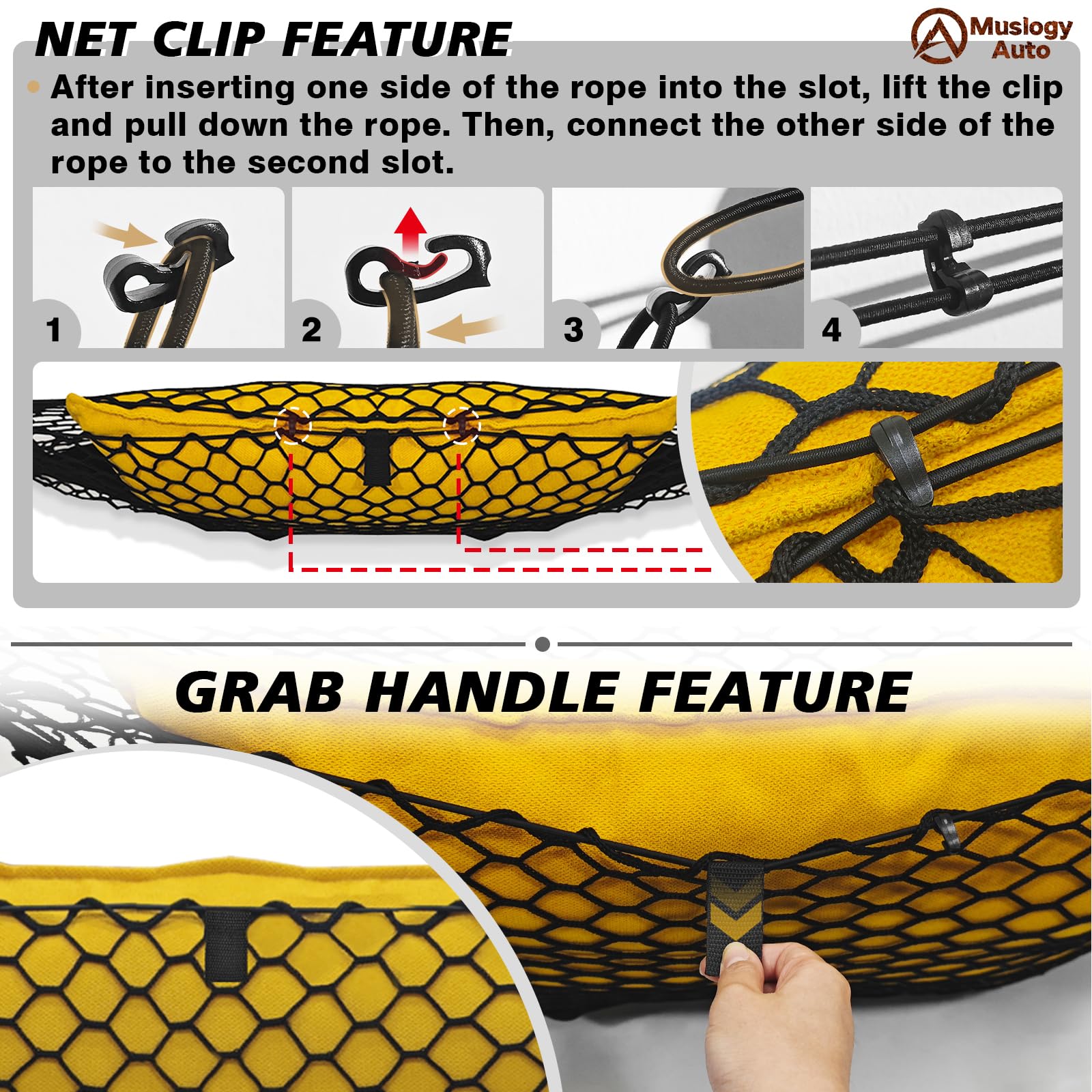 Muslogy Black Truck Bed Cargo Net for 2015-2022 Chevy Colorado & GMC Canyon - Heavy Duty with Carabiners & Tie Down Anchors