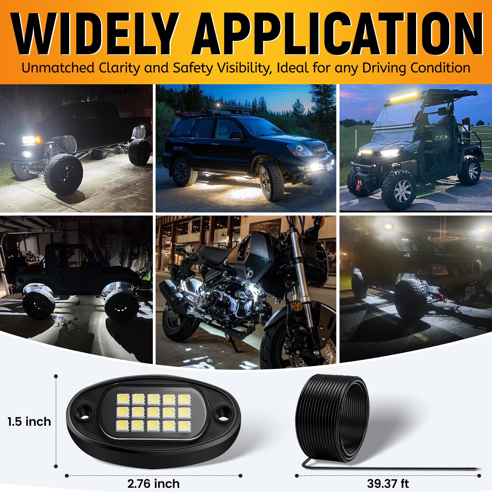 Yoneda Rock Lights For Trucks(20 Pods White With 13Yd Wire)