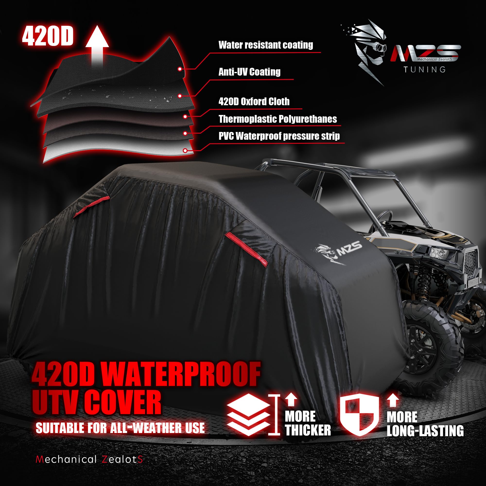 Mzs Utv Cover, All Weather Waterproof Side By Side Cover Protection Universal Fits Up To 120 Inch Utility Vehicle Covers - Vents