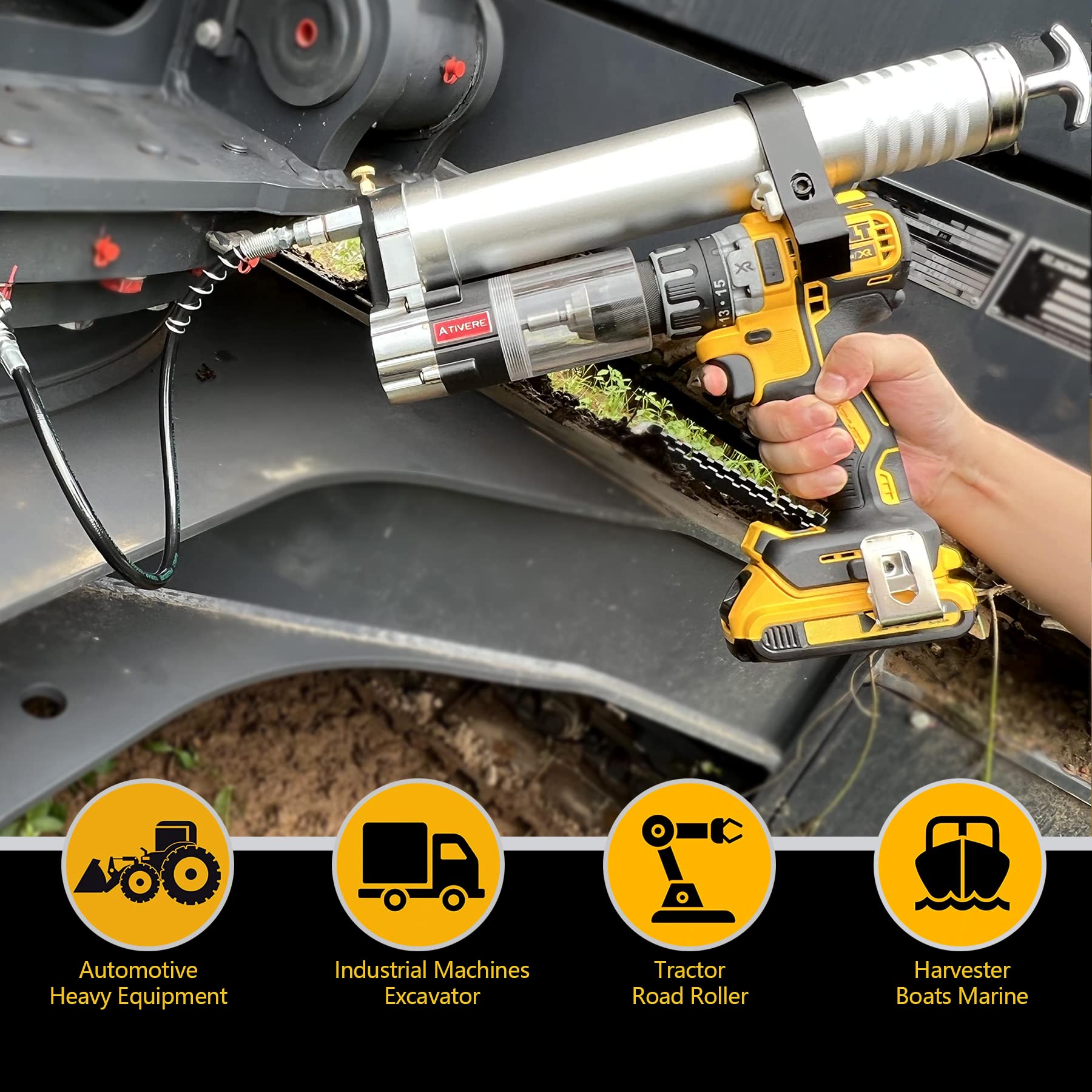 Ativere Grease Gun Drill Adapter, Pneumatic Tool, Electric Drills, Impact Drivers Universal Conversion Gun Head