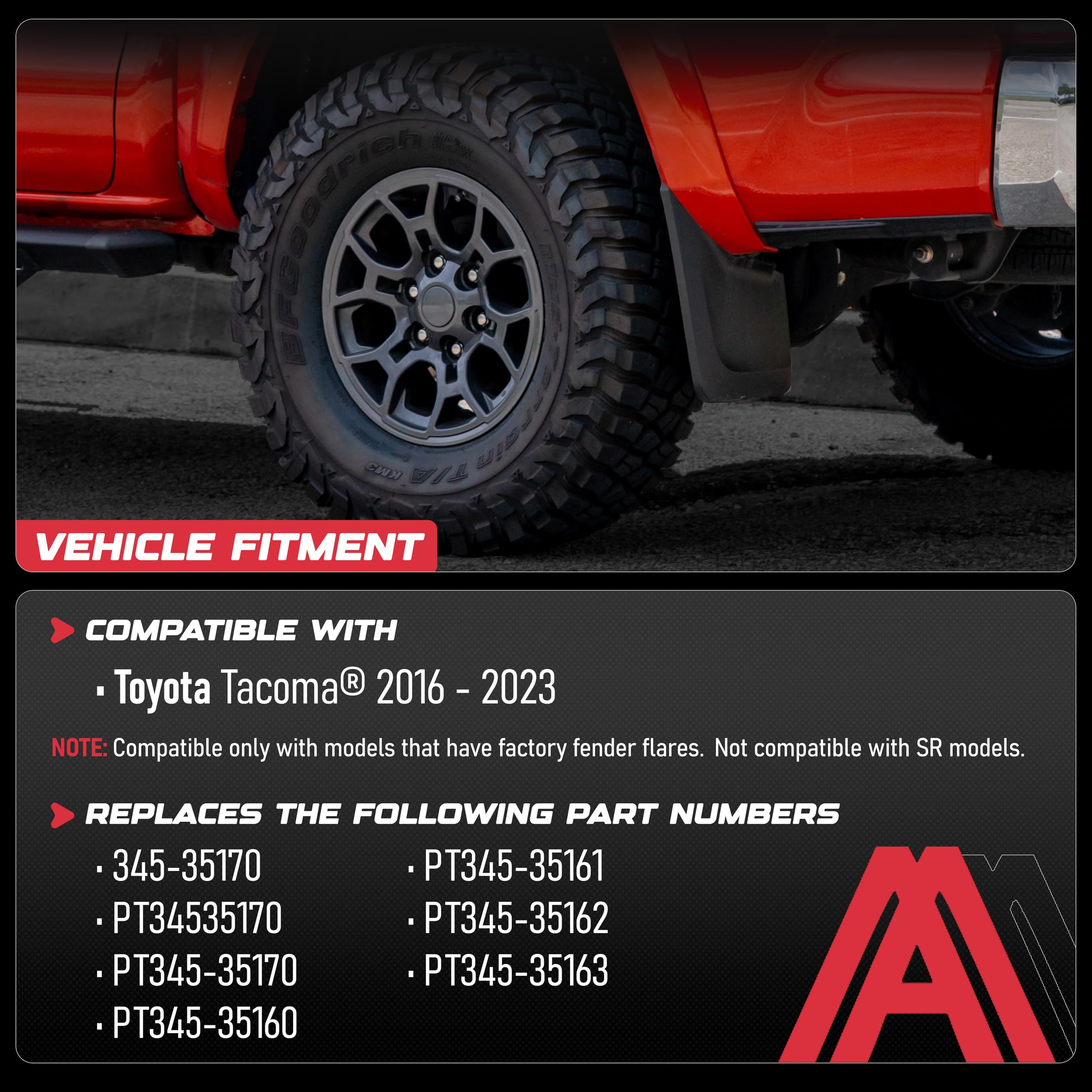 Premium Heavy Duty Mudflaps Set Of 4, Front And Rear Splash Guard Protectors - Compatible With Toyota Tacoma With Oem Fender Fla