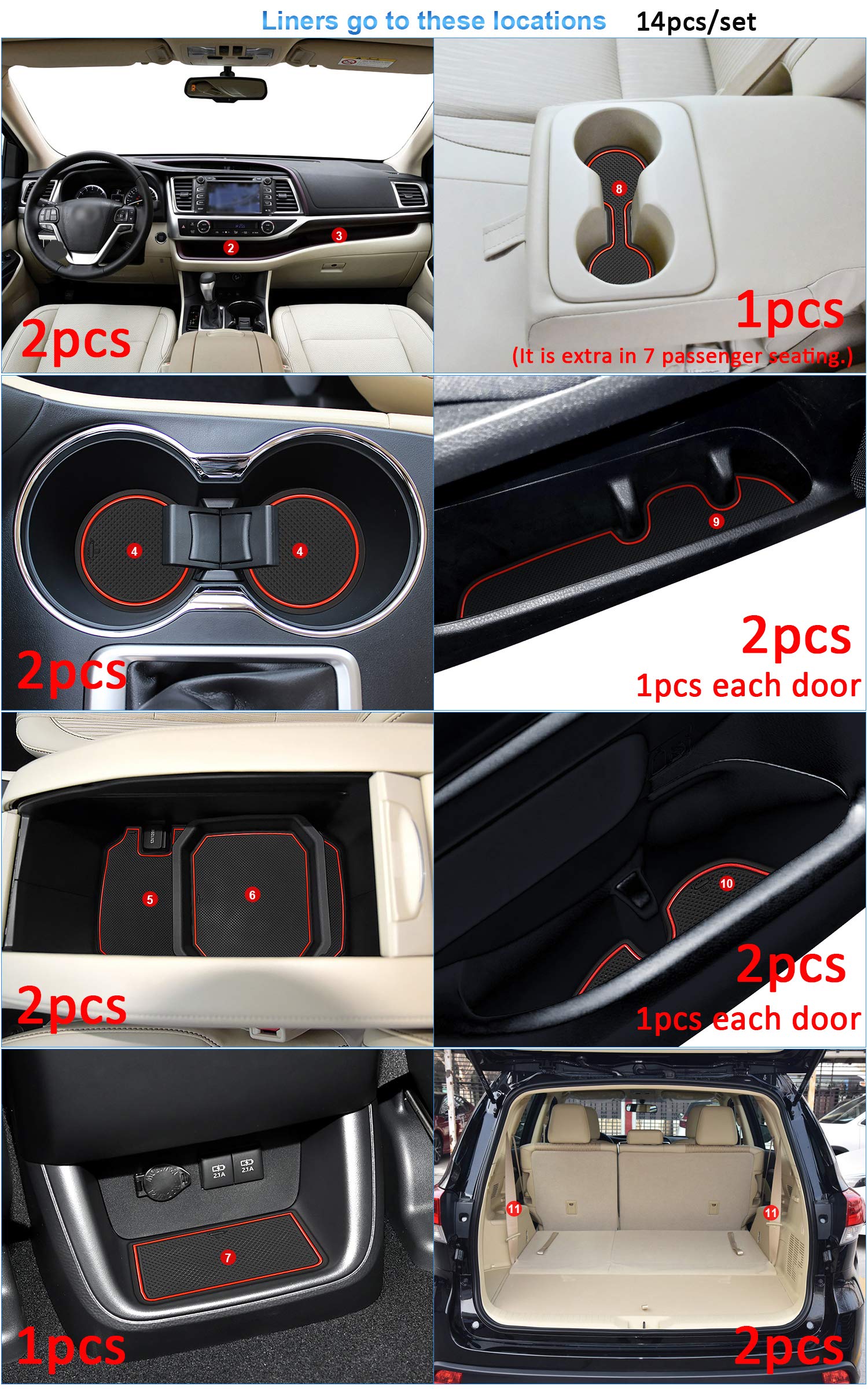 Auovo Anti Dust Door Mats For Toyota Highlander Accessories 2019 2018 2017 2016 2015 2014 Custom Fit Custom Cup Holder Insert Li