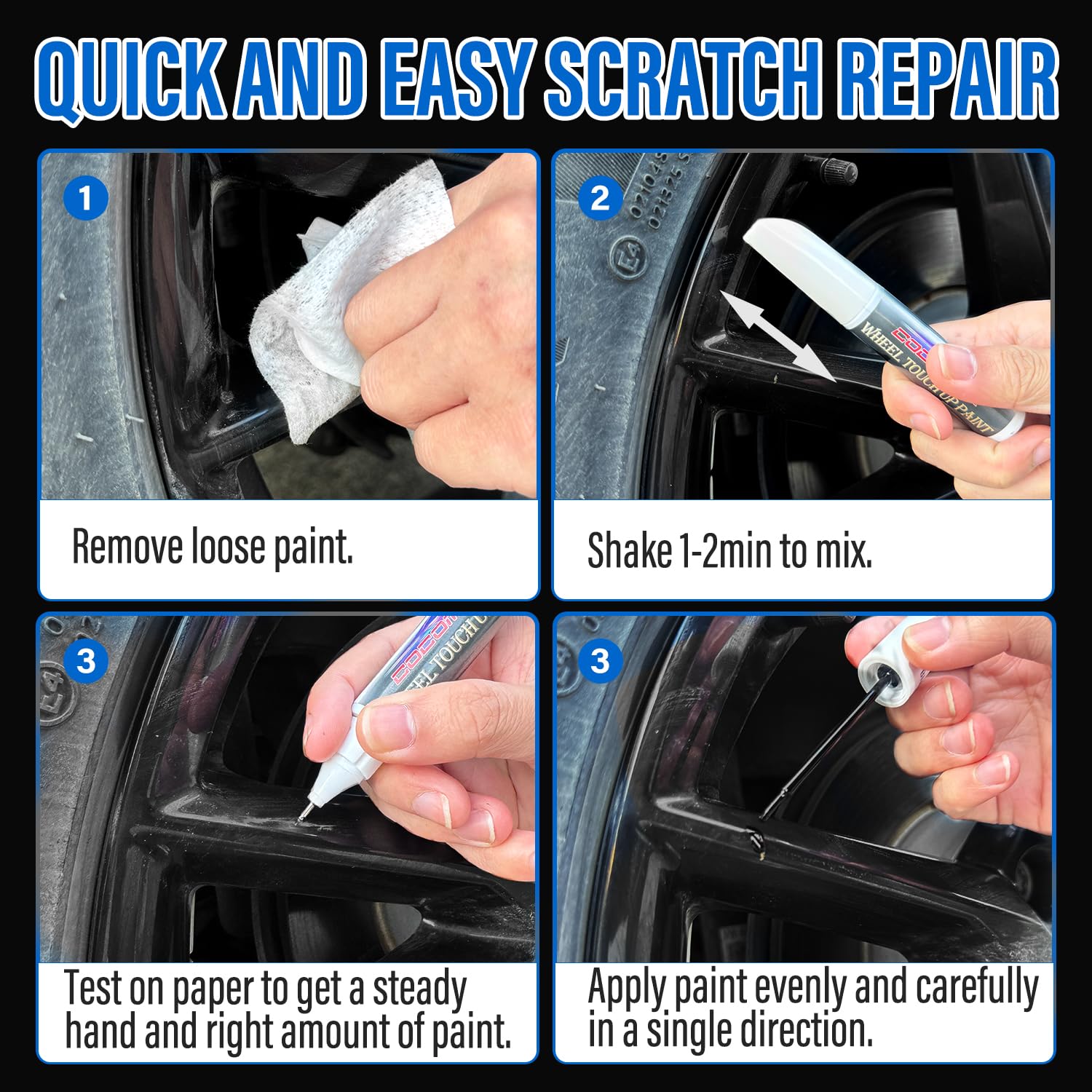 Cocomfix Gloss Black Rim Touch Up Paint - 1 Fl Oz, Metal, Car Rim Repair for Scratches, Chips, Curb Rashes, Universal Color