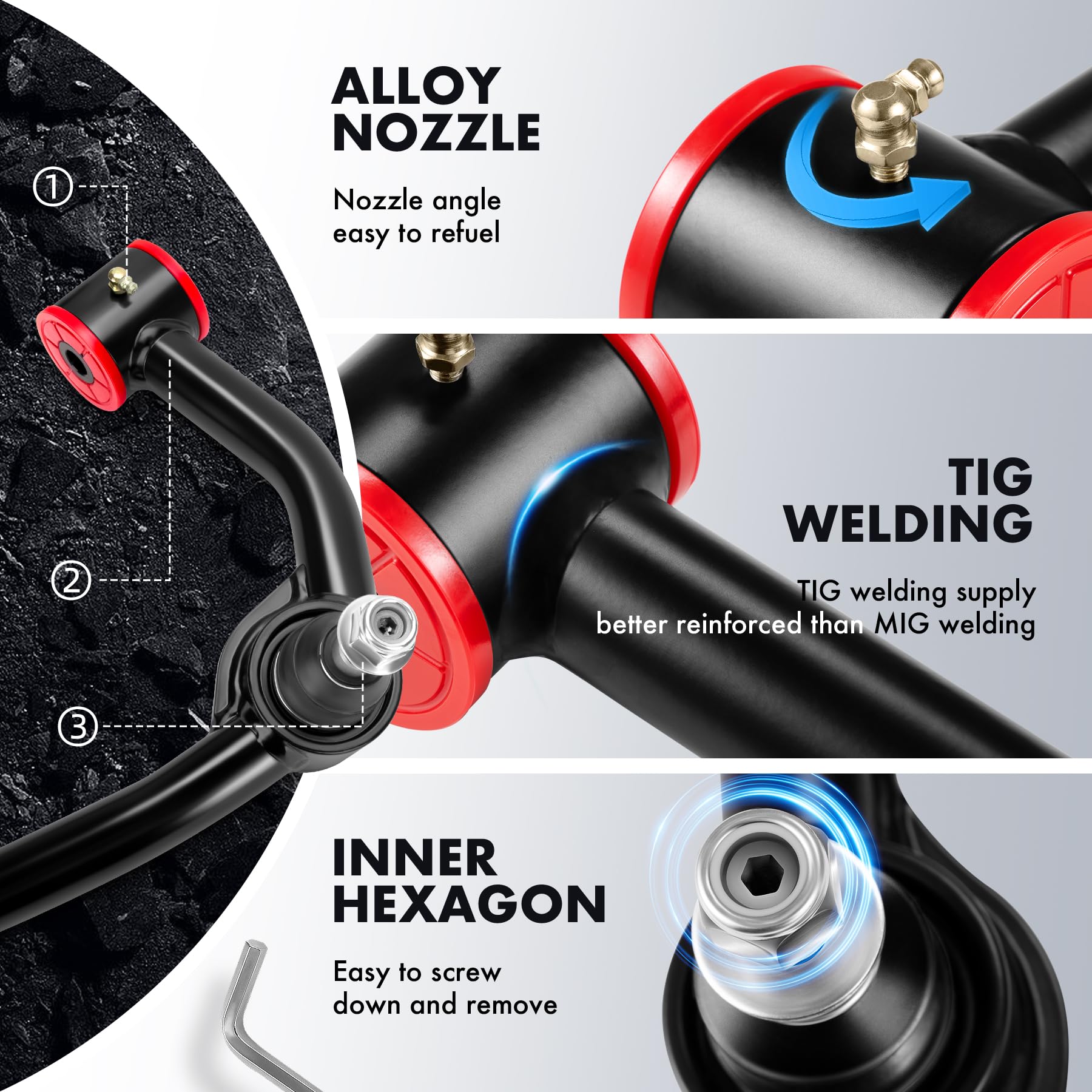 dynofit 2-4'' Upper Control Arms and Ball Joint Assembly for Ford F-150, Suspension Kits Tubular Black Arms Alignment Lift 2 to