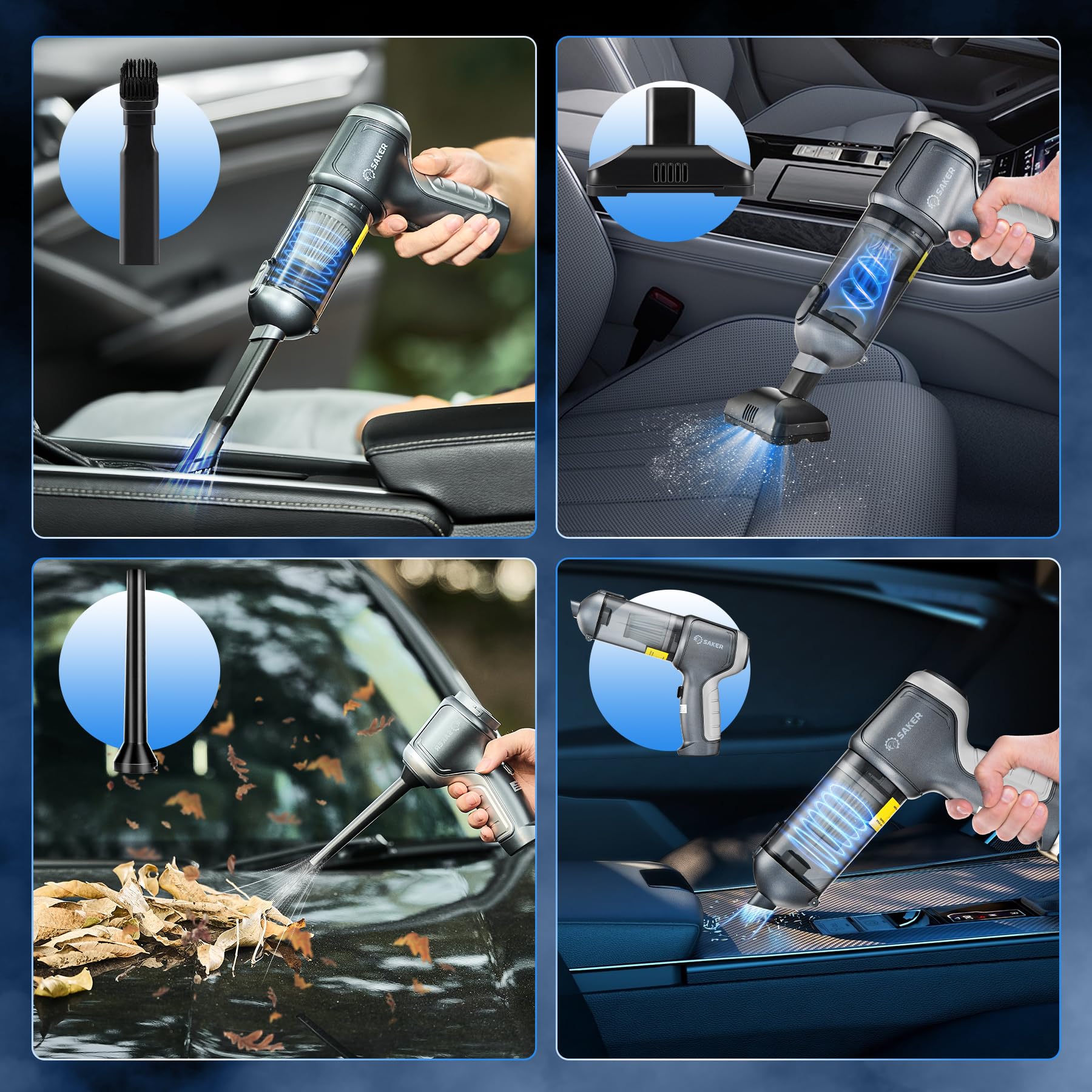 Saker Car Vacuum Cleaner Portable Cordless 14000Pa,3 In 1 Handheld Car Vacuum With Brushless Motor One-Click Dust Removal For Ca