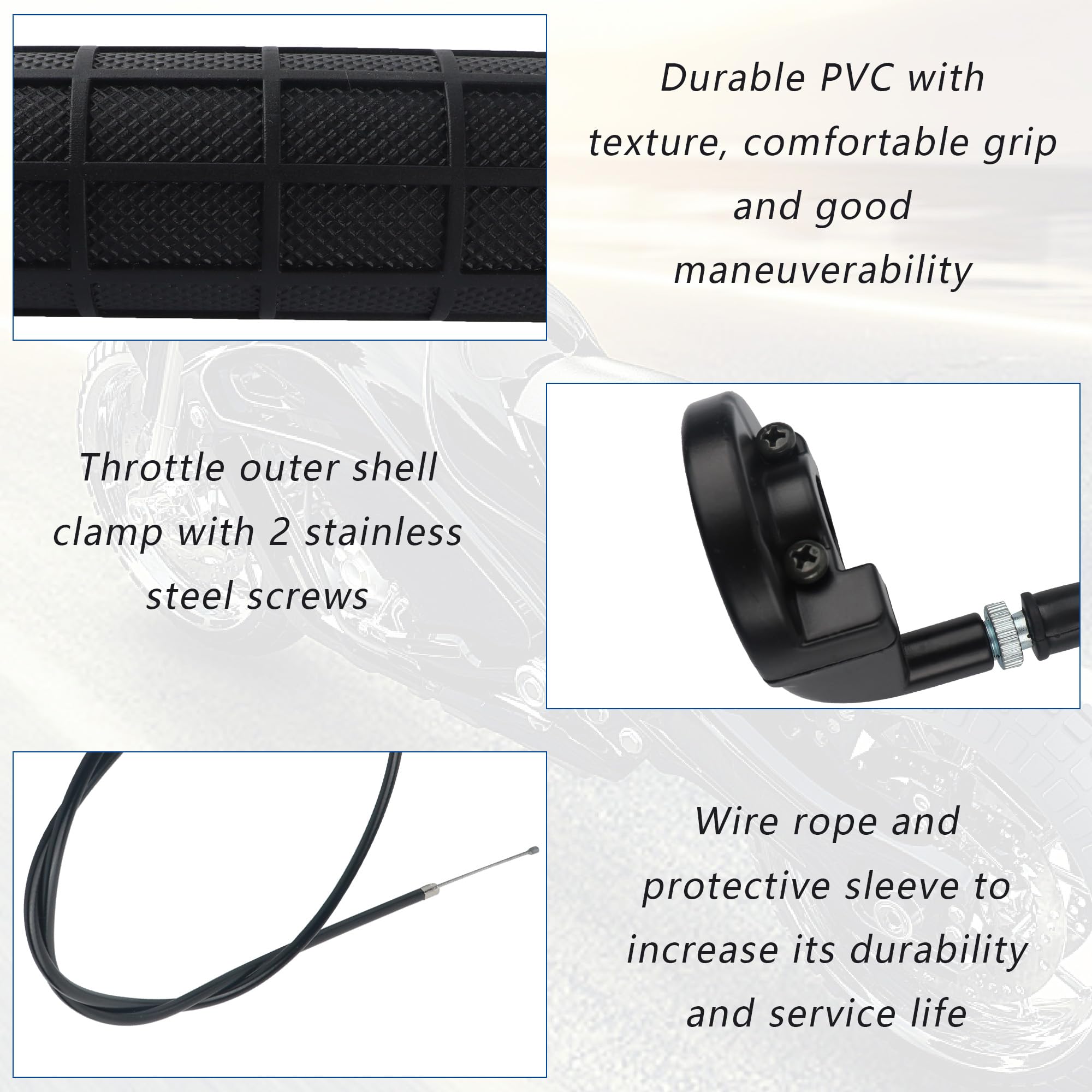 Throttle Cable Kit,Bike Throttle Assembly with Twist Throttle & 47'' Throttle Cables,Universal Motorcycle Handlebar Grips Compat