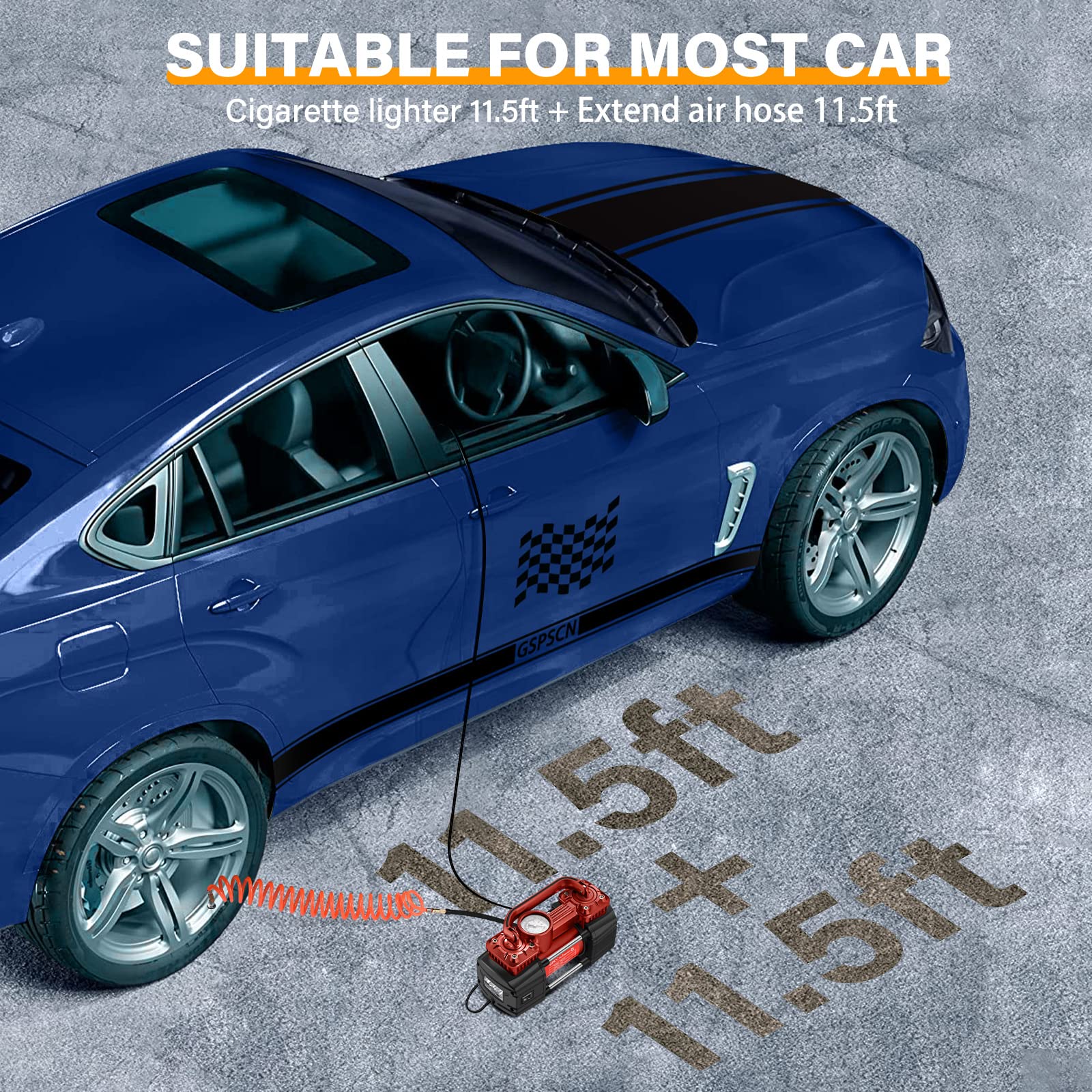 Gspscn Dual Cylinder Dc 12V Air Compressor For Car, Heavy Duty Portable Tire Inflator,Tire Pump 150Psi With Led Light For Auto,T