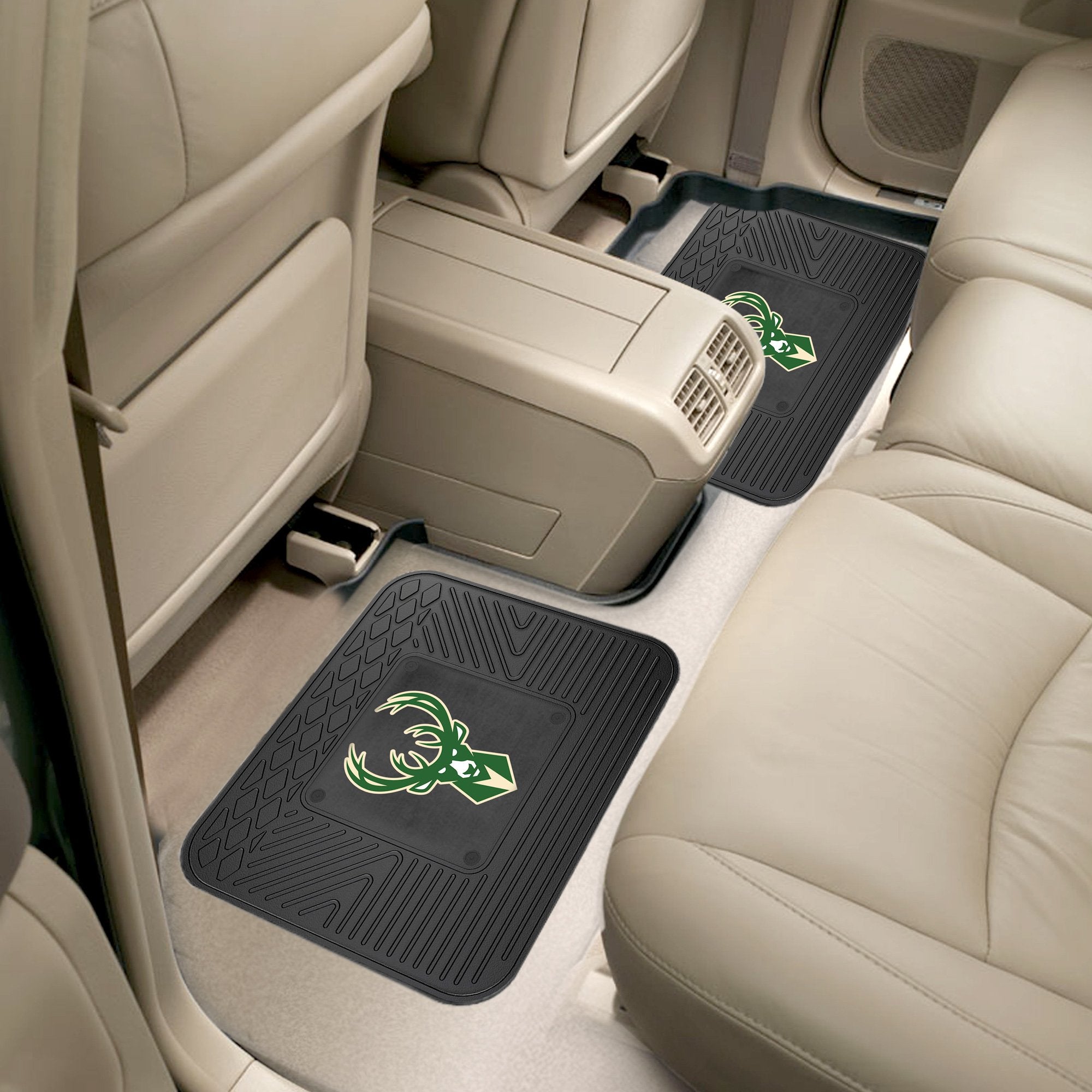 Fanmats 9326 Milwaukee Bucks 2-Piece Heavy Duty Vinyl Car Mat Set, Front Row Floor Mats, All Weather Protection, Universal Fit, Deep Resevoir Design