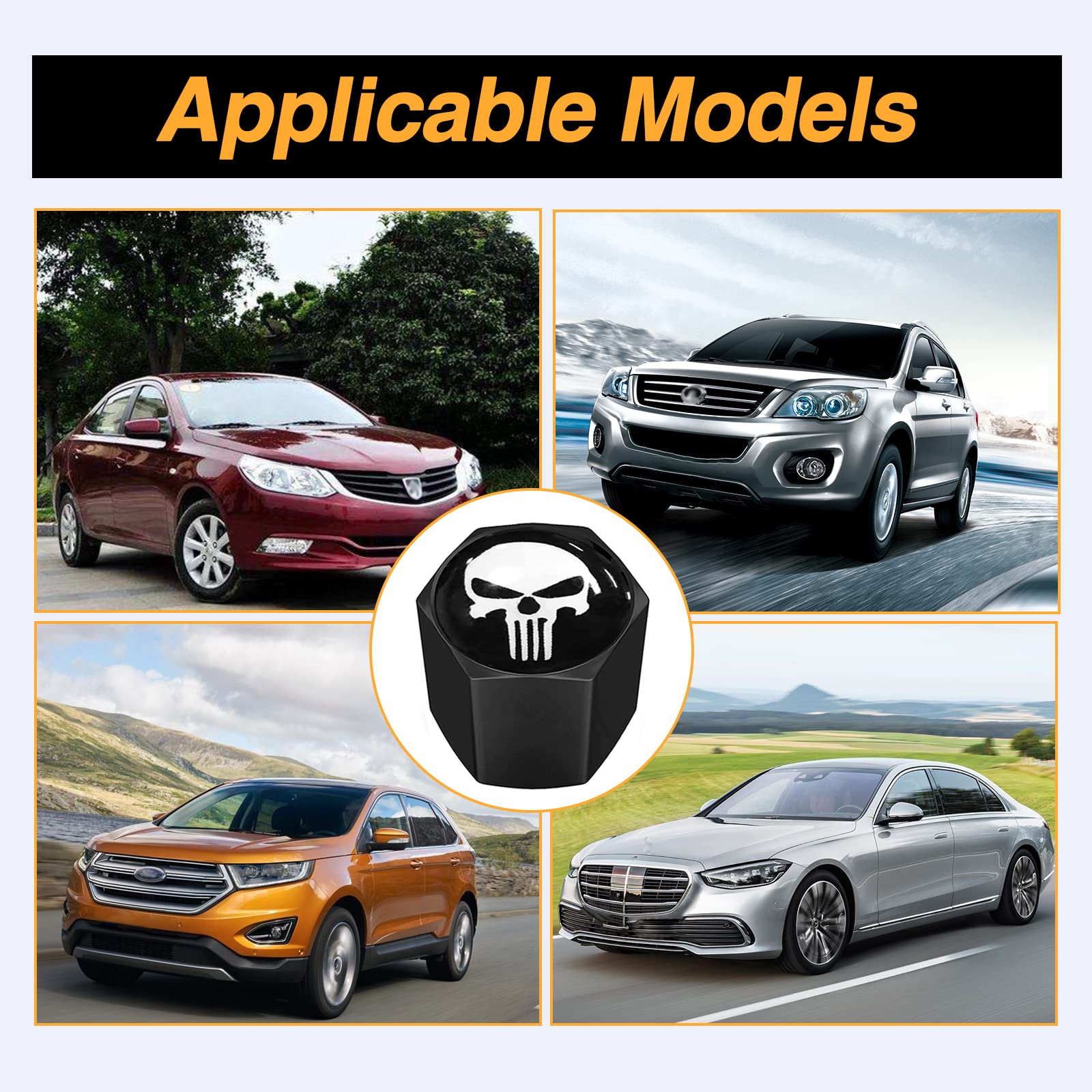 Ajxn 4 Pack Skull Car Wheel Tire Valve Stem Caps Airtight Dust Proof Covers Universal Tire Air Valve Caps For Cars, Trucks, Bicycles, Car Accessories For Men And Women (Black Skull #18)