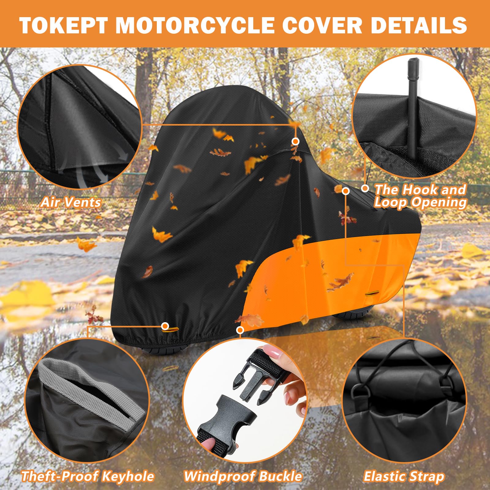 Tokept Motorcycle Cover, with Vents Dirt Bike Cover,for Different Touring Models Harley Davidson Road King,Road Glide,Street Gli