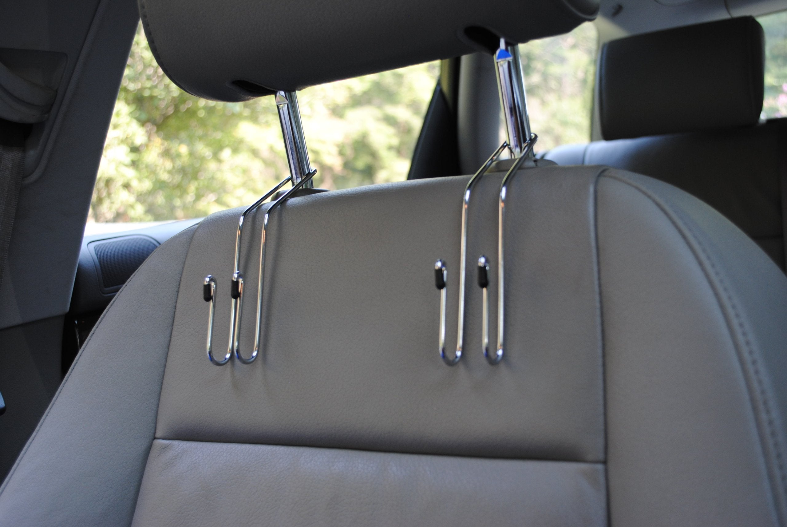 Maxsa 20057 Metal Headrest Hanger 2 Hooks For Bags, Purses And Car Storage (2-Pack), Chrome