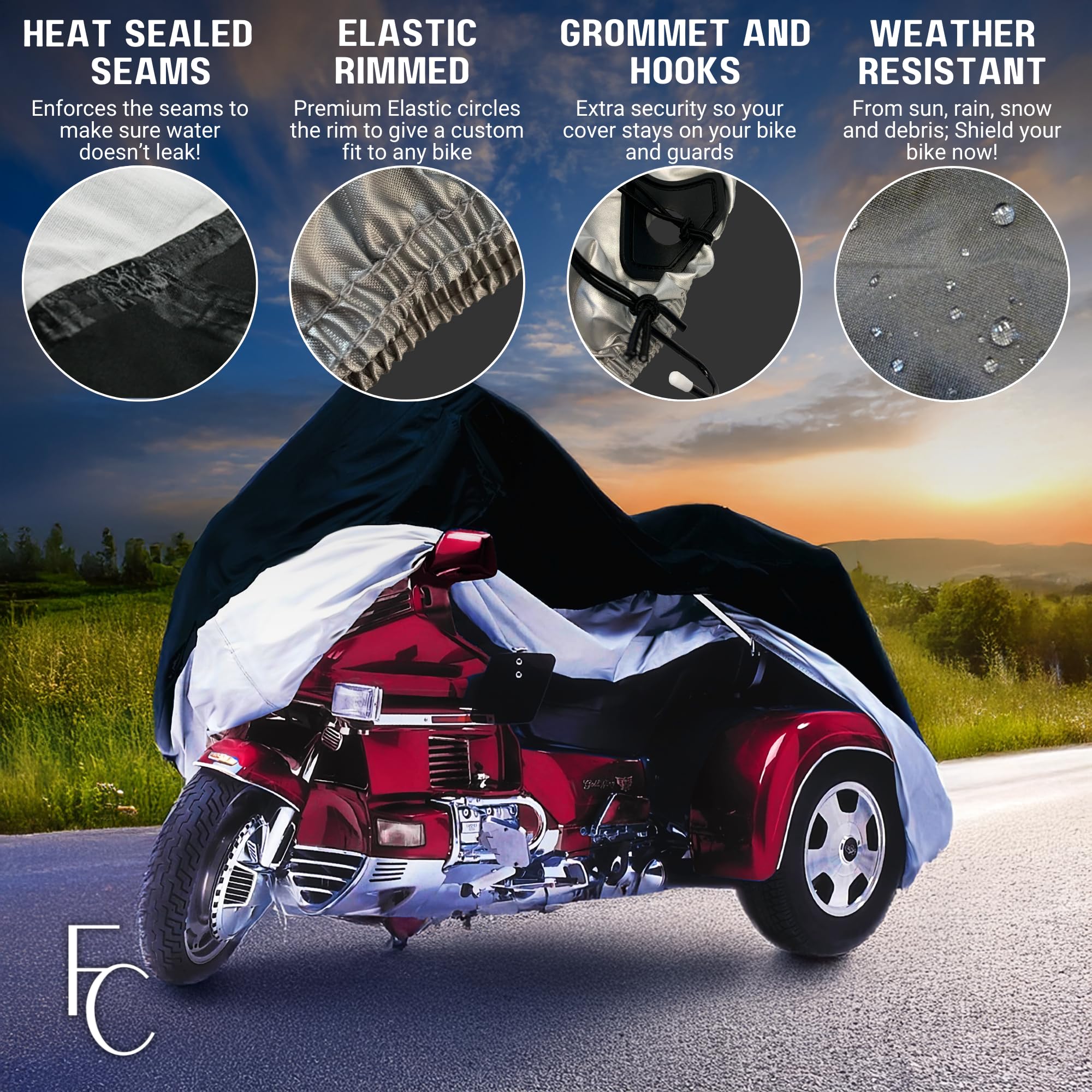 Formosa Xl Trike Motorcycle Cover - Cotton Windshield Protection, Water-Resistant, All-Season, Heavy Duty - Fits Harley Davidson