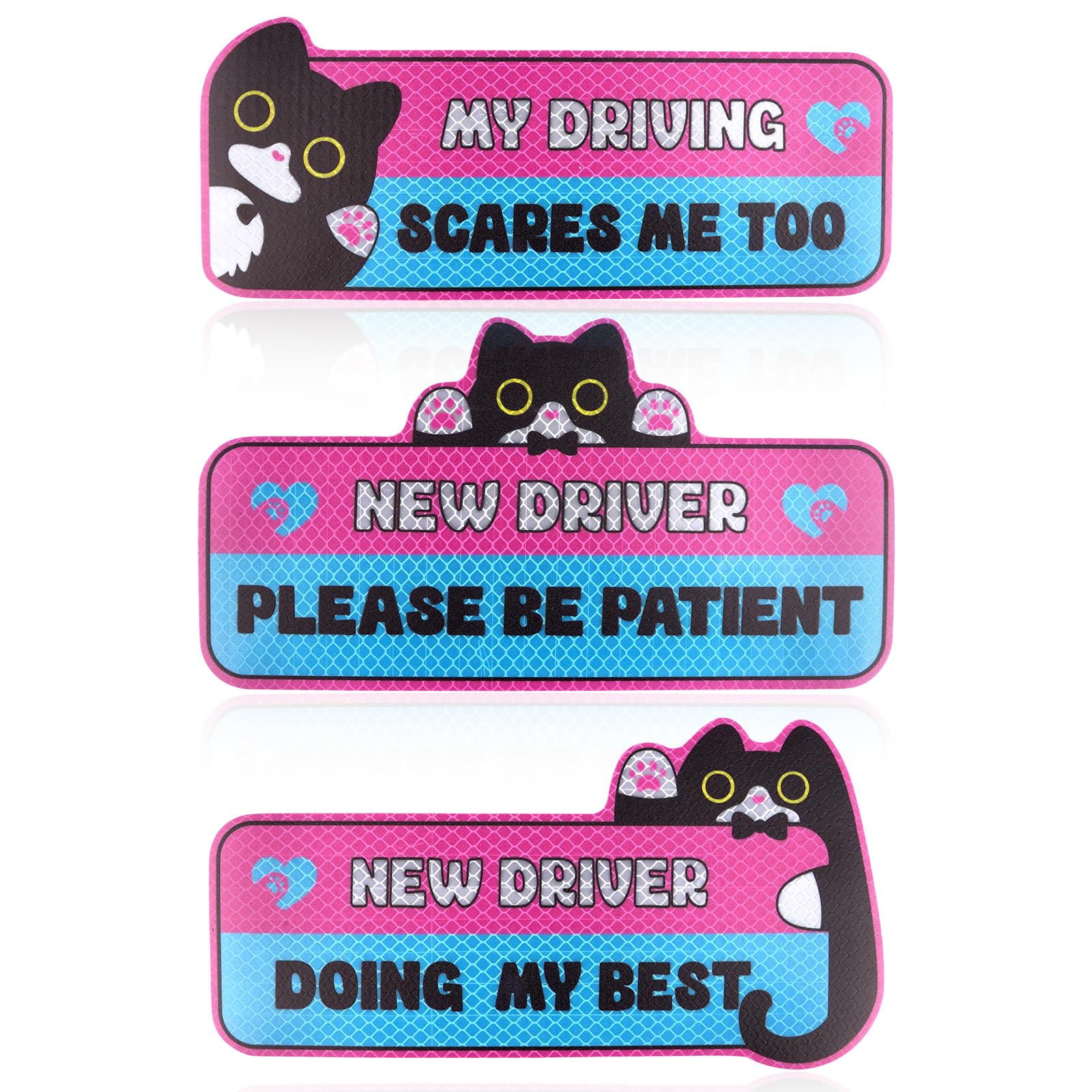 Tuxedo Cat New Driver Sticker, 3Pcs New Driver Magnet for Car, Safety Reflective Sign Movable & Reusable New Driver Bumper Stick