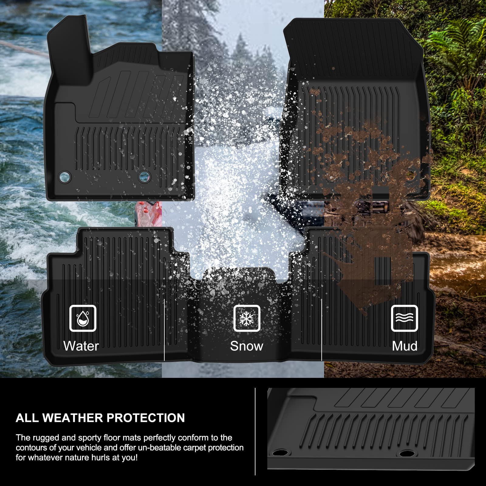 Kiwi Master Floor Mats For 2021-2025 Nissan Rogue Oem Replacement T99E4-6Rr0A All Weather Mat Liners Front & 2Nd 2 Row Seat Tpe