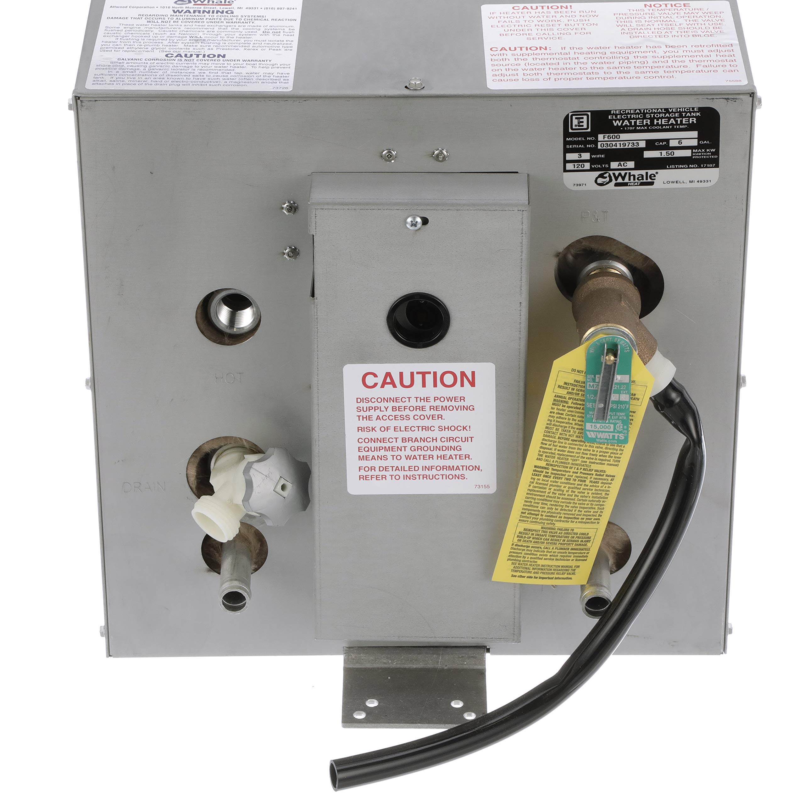 Whale F600 Water Heater, 6-Gallon Capacity, 120V, Front Heat Exchanger, 13 Inches W X 19 Inches D X 13 Inches H, Galvanized Stee