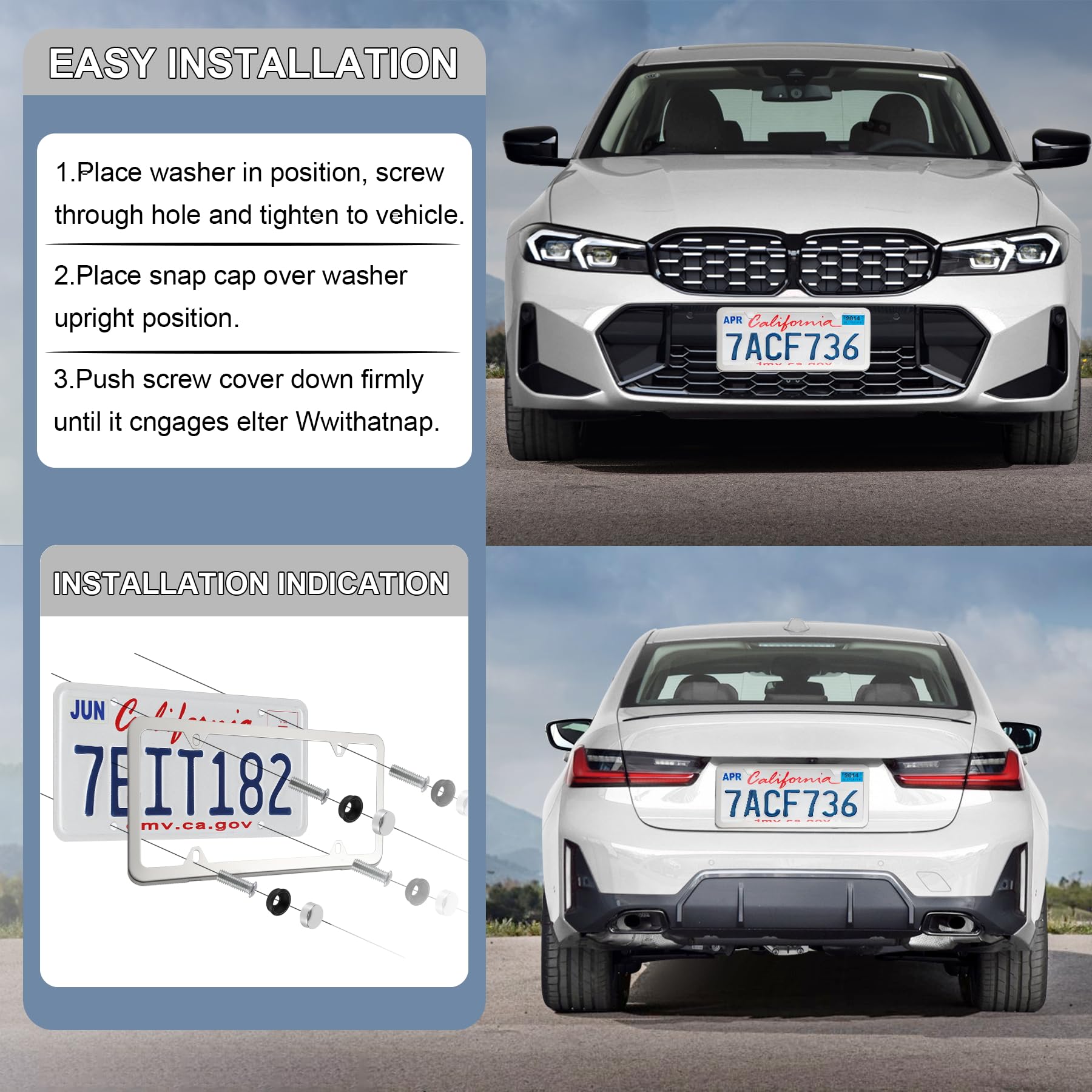 Livtee Chrome License Plate Frames, 4 Holes Stainless Steel License Plate Covers, 2Pcs Car License Plate Holder, Automotive Acce