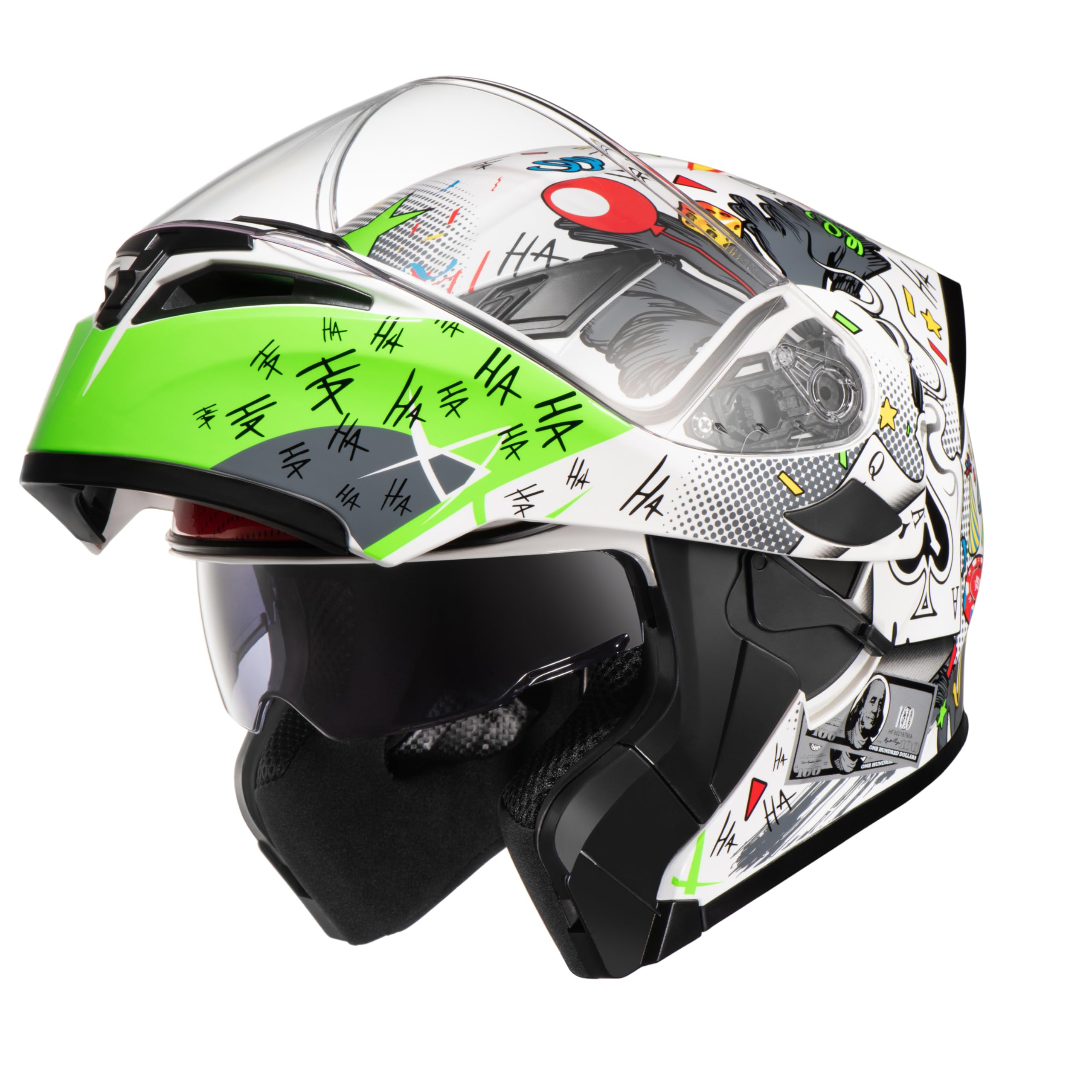 Kypara Motorcycle Dual Visor Flip Up Modular Full Face Helmet With Dot Certification Of Impressionism (White Pocker, M)