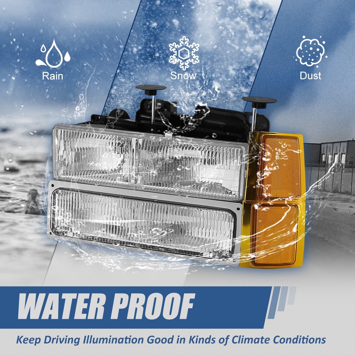 Auto Dynasty Headlights Assembly Compatible With 1994-1998 Chevy C10 Silverado Tahoe Suburban C/K 1500 2500 3500 Blazer, 8Pcs Co