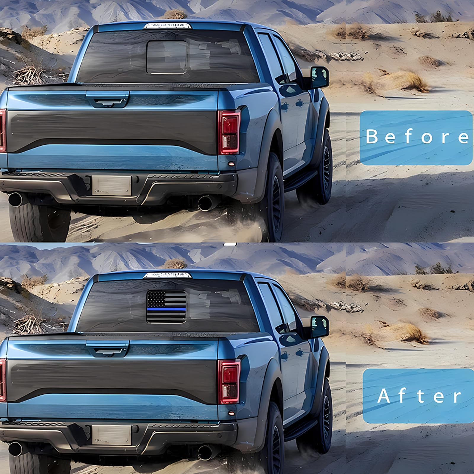 Fits Ford F150 F250 F350 2022 2023 2024 Rear Middle Back Sliding Window American US Flag Vinyl Decal Matte Black Exterior Access