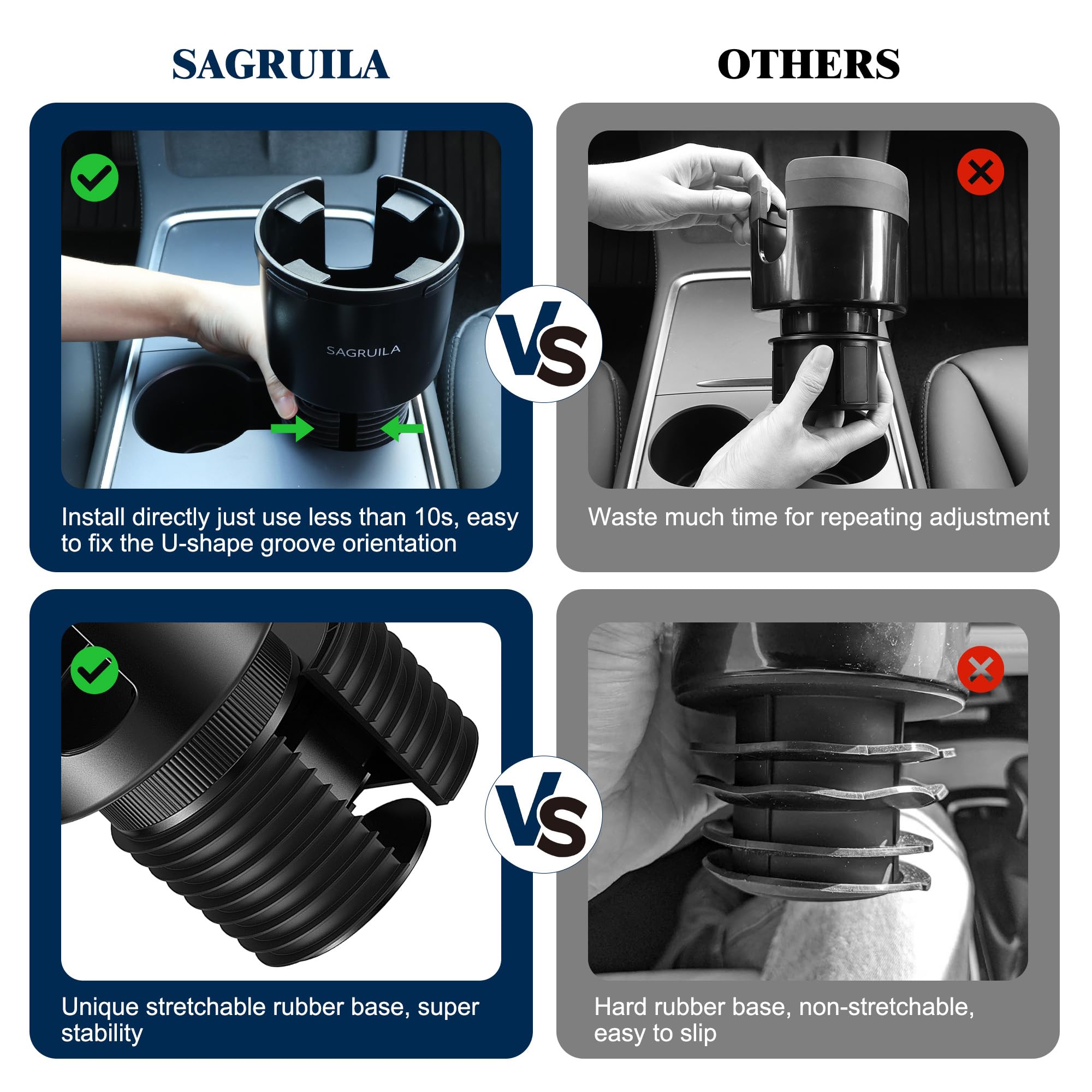 Car Cup Holder Expander, Cup Holder Expander For Car With Stretchable Rubber Base, Large Cup Holder Adapter Compatible With Yeti