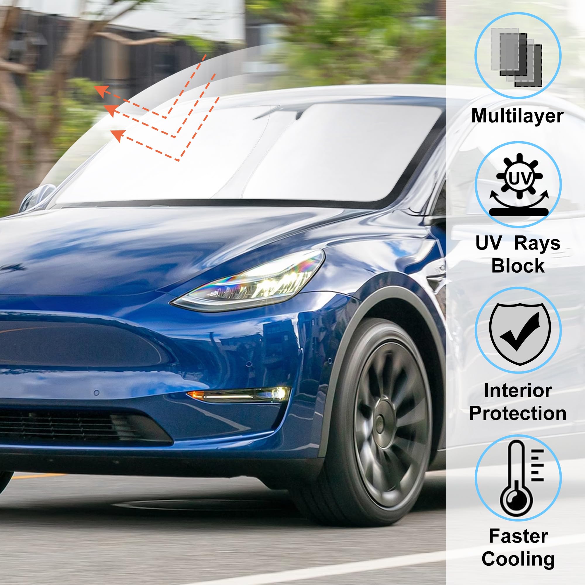 Windshield Sun Shade Custom Fit For 2016-2024 2025 Tesla Model Y Model 3 Accessories Foldable Front Window Sunshade Shield Block