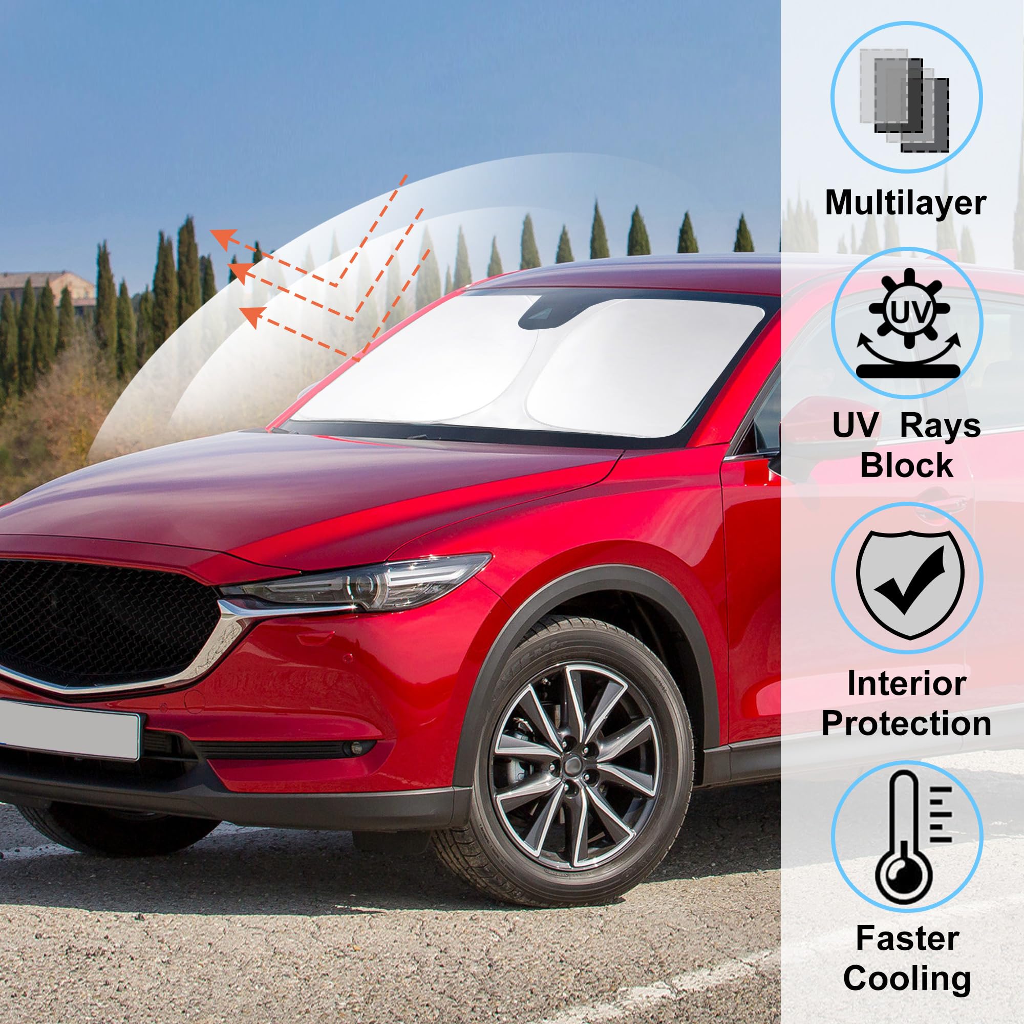 Windshield Sun Shade Custom Fit For 2017-2024 2025 Mazda Cx5 Cx-5 Accessories Front Window Sunshade Shield Blocker Keeps Car Coo