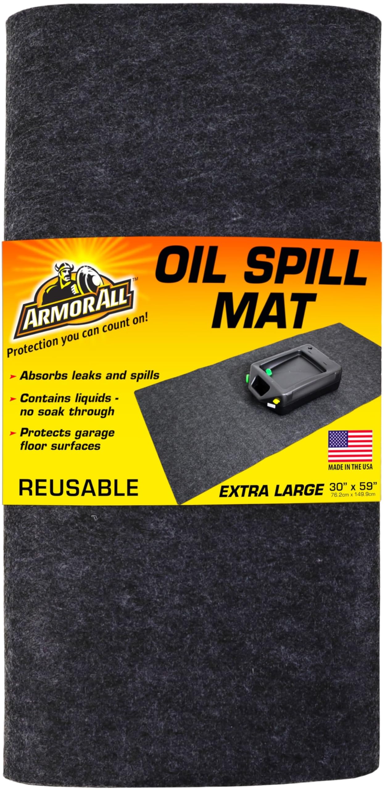 Armor All Premium Oil Spill Mat, Garage Floor Maintenance Mat (30'' X 59''), Absorbent Oil Pad, Reusable, Washable, Durable, Wat