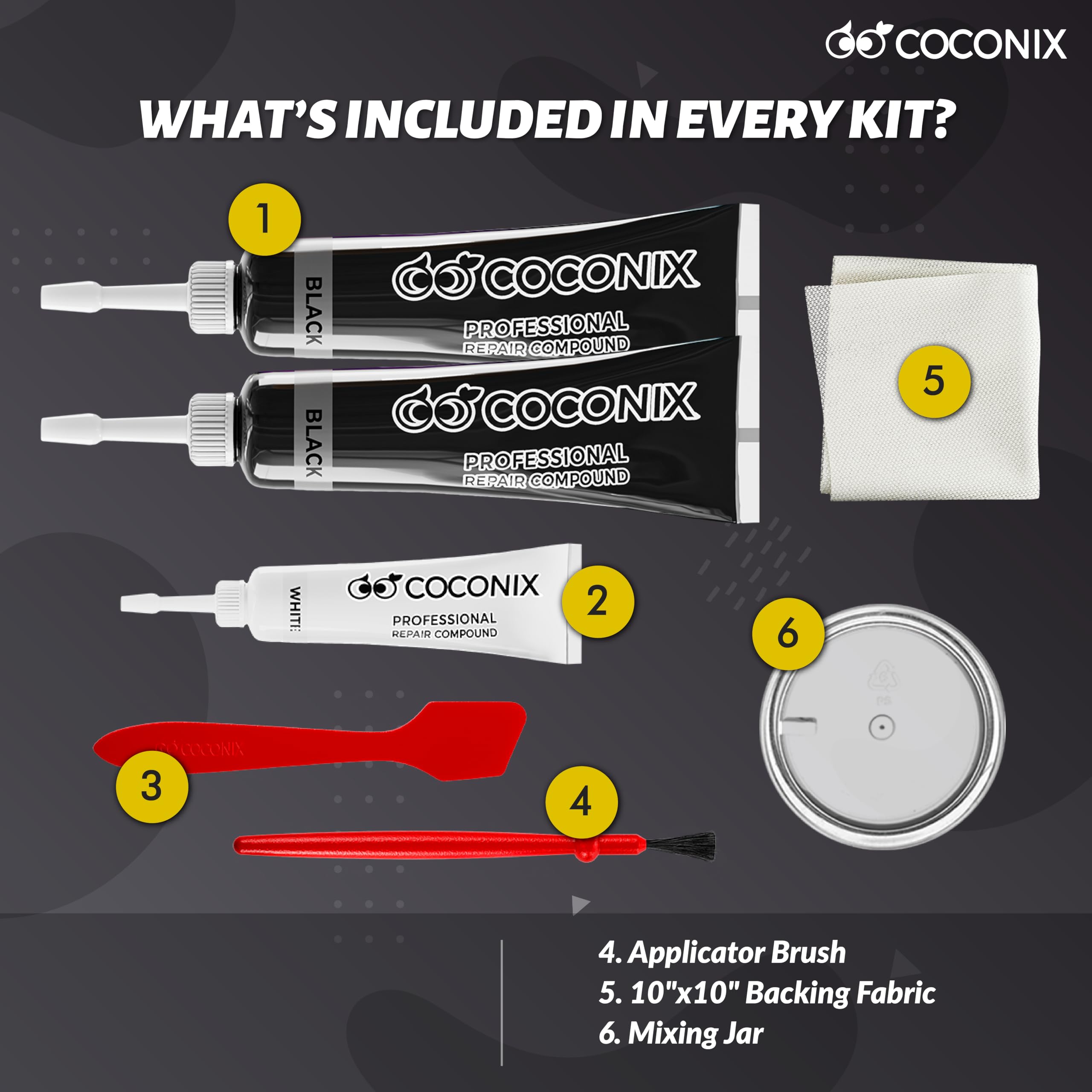 COCONIX Black Leather Repair Kit - Vinyl & Upholstery Repair for Couches, Car Seats & Furniture - Fix Tears & Burn Holes