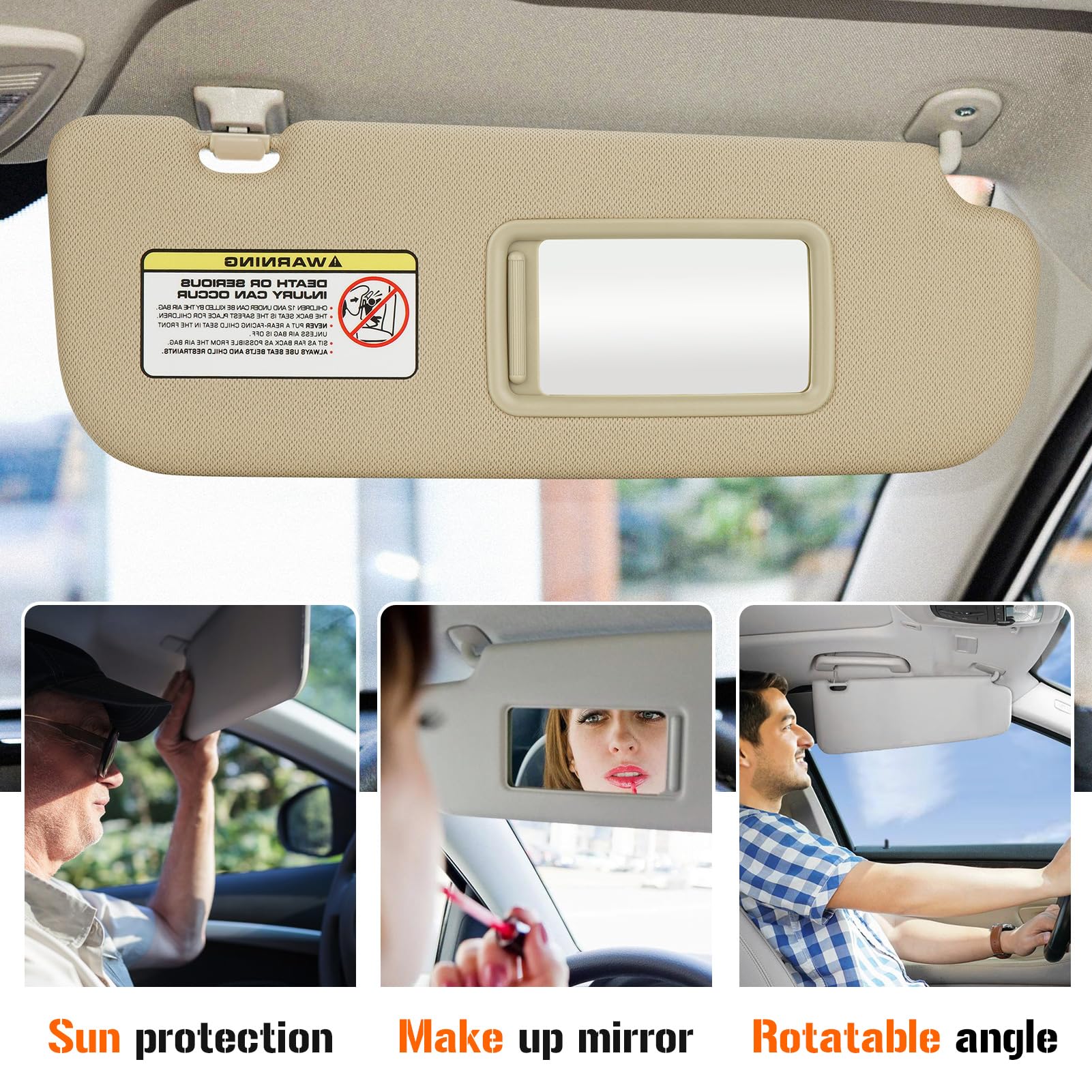 Sun Visor for 2011-2015 Hyundai Elantra, Right Passenger Side Beige Sunvisor Replacement 852203X000TX