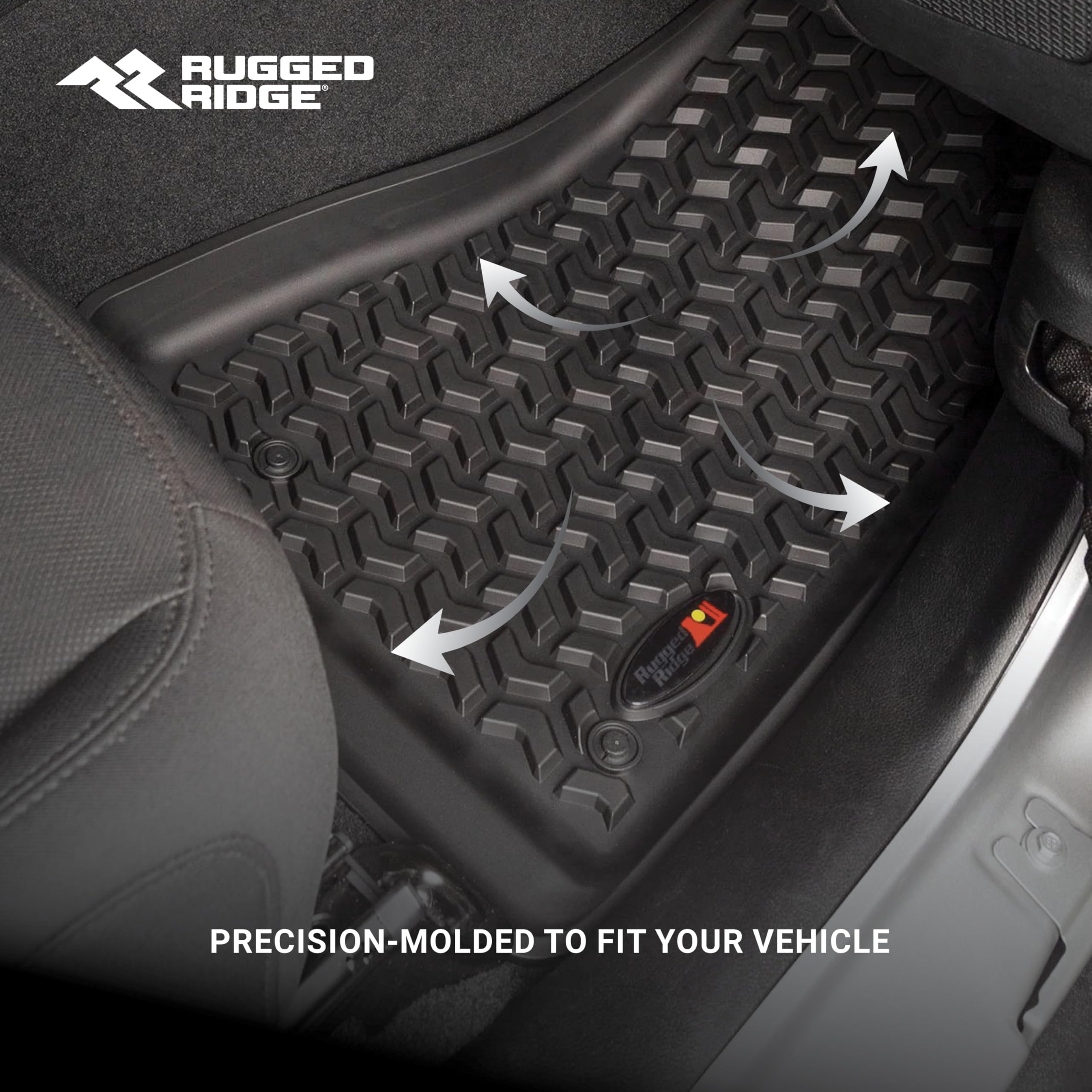 Rugged Ridge Front Floor Liners For Ford F-250/F-350 | Pair, All-Terrain, Black | 82902.07 | Fits 1999-2007 Ford F-250/F-350 Super Duty Regular Cab/Extended Cab/Supercrew