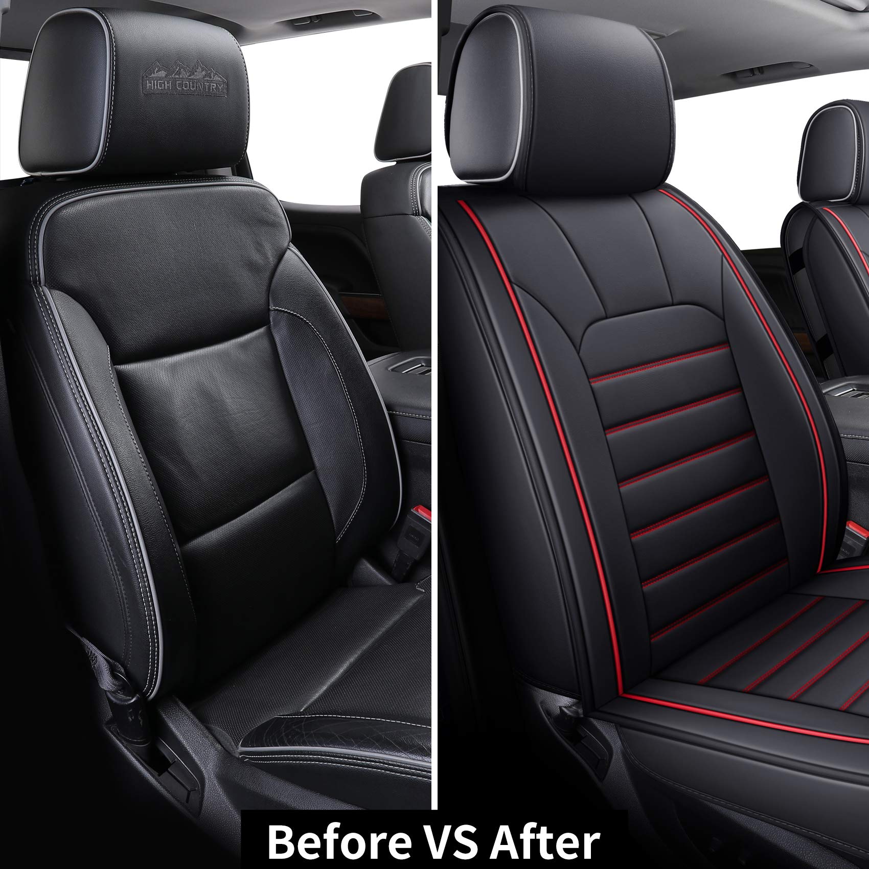 Luckyman Club 2 Front Silverado Seat Covers Fit For 2007-2023 Sierra Chevy Silverado 1500/2500 Hd / 3500 Hd With Water Proof Faux Leather (Black & Red 2 Pcs)
