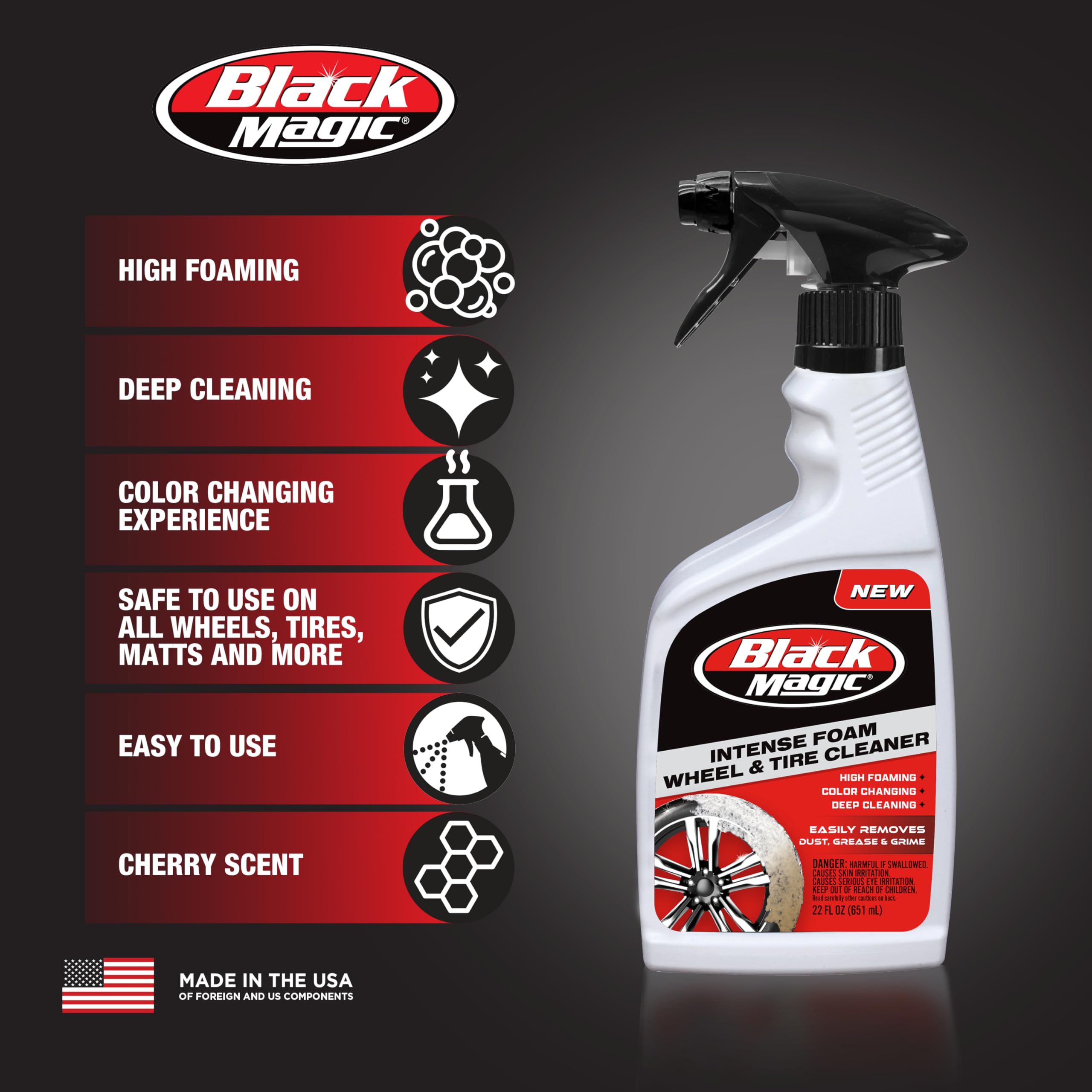 Black Magic 120228 Intense Foam Wheel & Tire Cleaner, High-Foaming Formula for Deep Cleaning, Removes Dirt, Grime & Brake Dust -