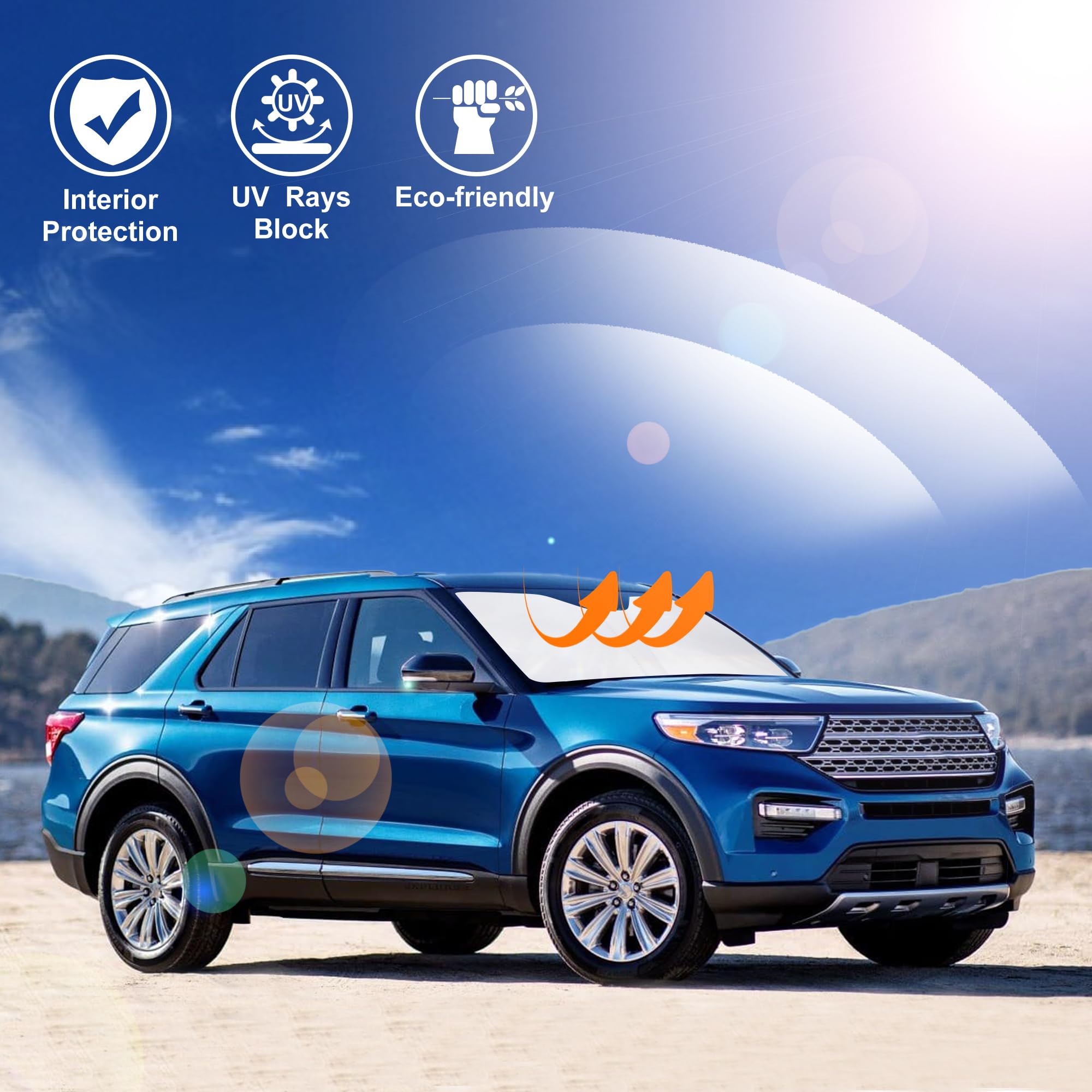 Windshield Sun Shade Fit For 2020-2024 2025 Ford Explorer Suv, St Xlt, Limited, Platinum Accessories Foldable Sunshade Sun Visor