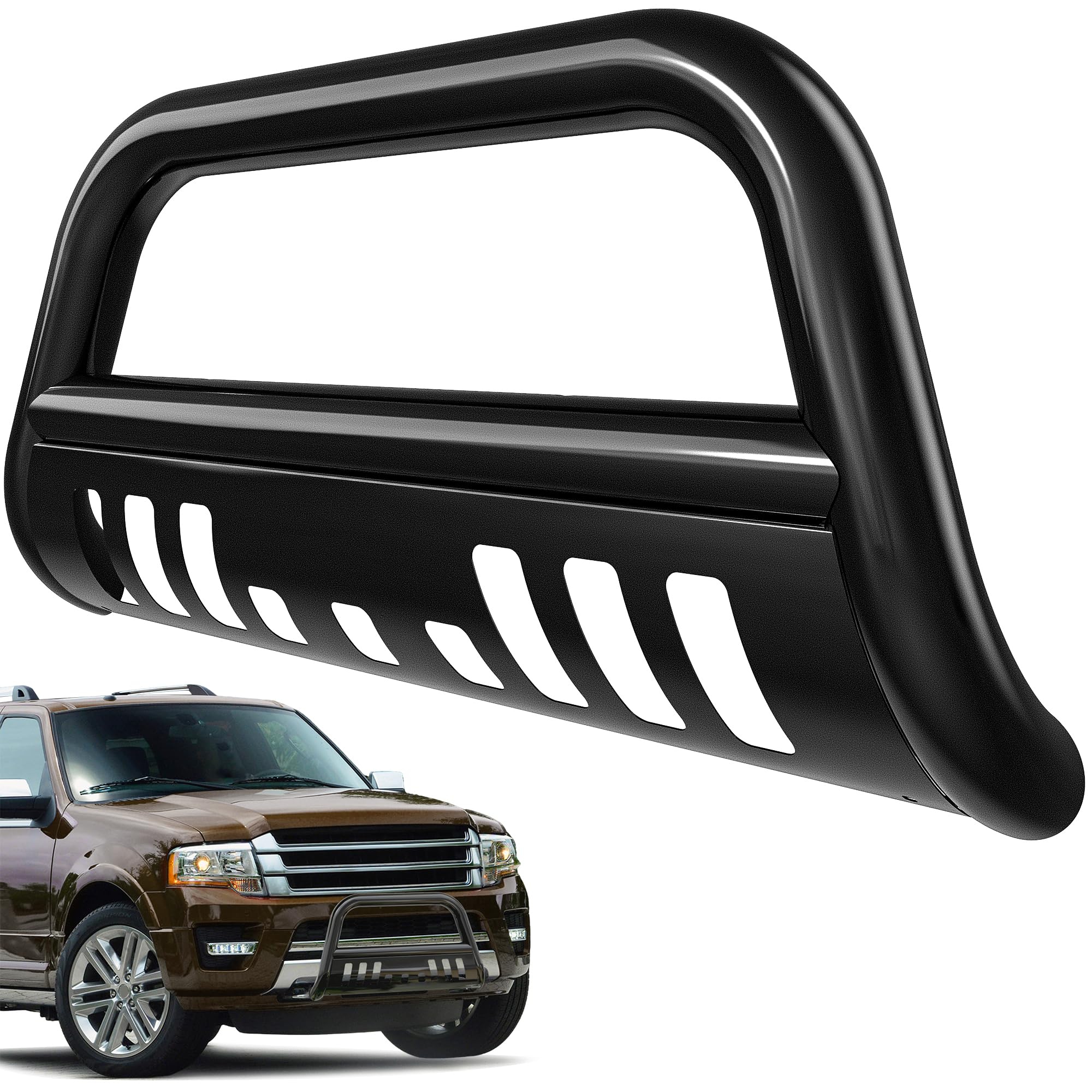 Autosaver88 Bull Bar Compatible For 2004-2023 Ford F150 F-150 Black Hd Heavy Duty 3'' Tube Brush Push Front Bumper Grill Grille