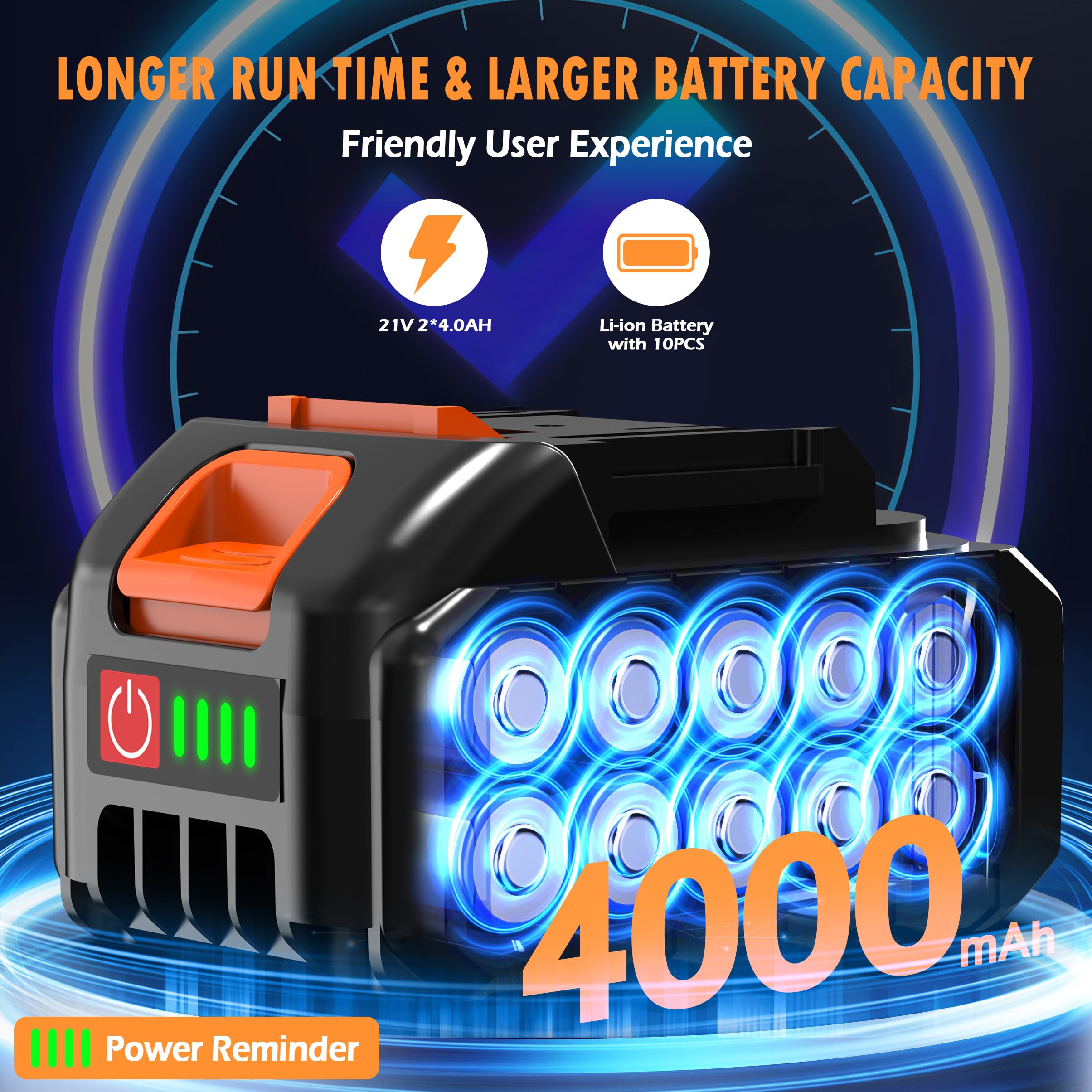 Cordless Car Buffer Polisher, Car Polishing Kit With 21V 2 X 4.0Ah Batteries, Orbital Eccentric Buffers With 8 Variable Speed Up