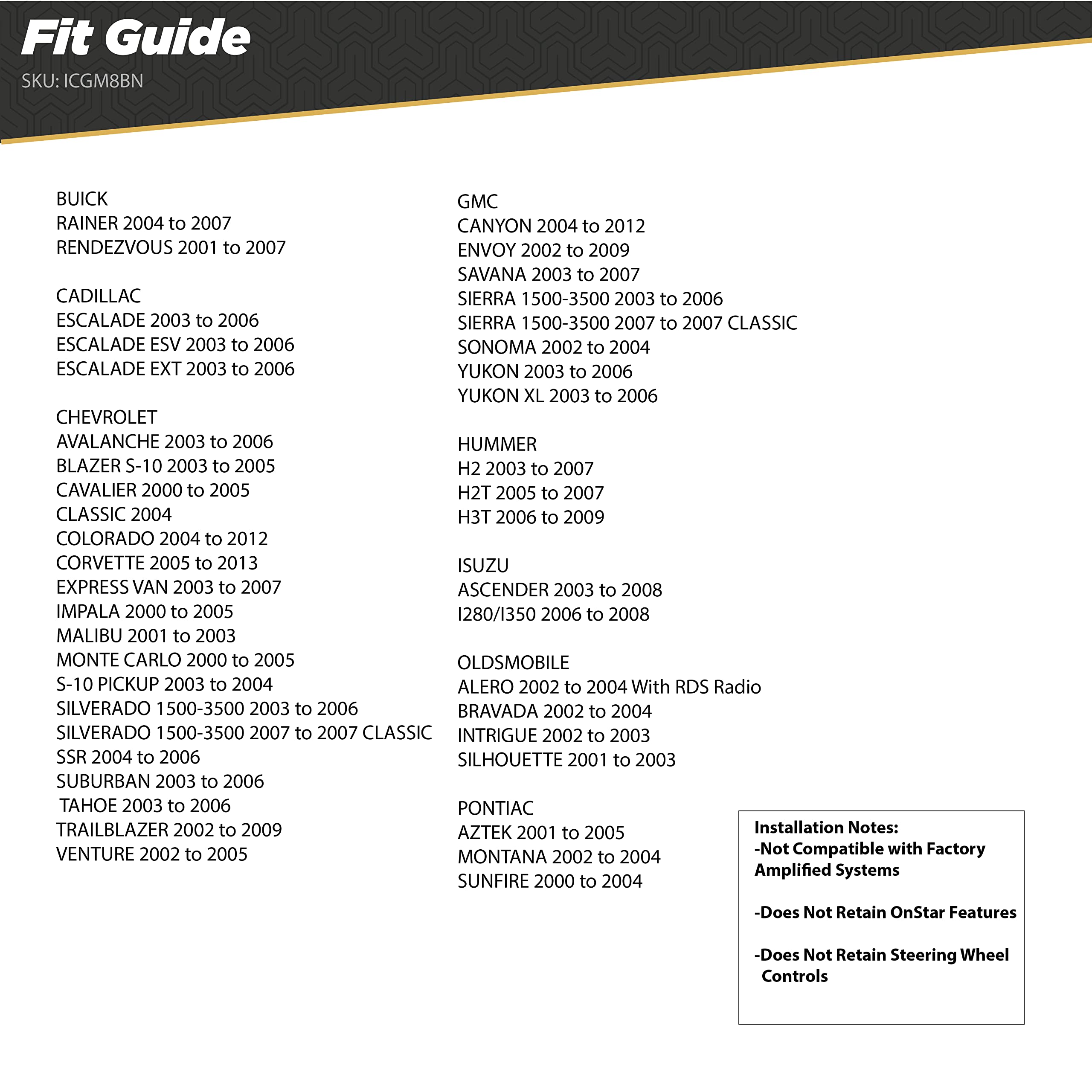 SCOSCHE Install Centric ICGM8BN Double DIN Complete Basic Installation Solution for Installing an Aftermarket Stereo Compatible