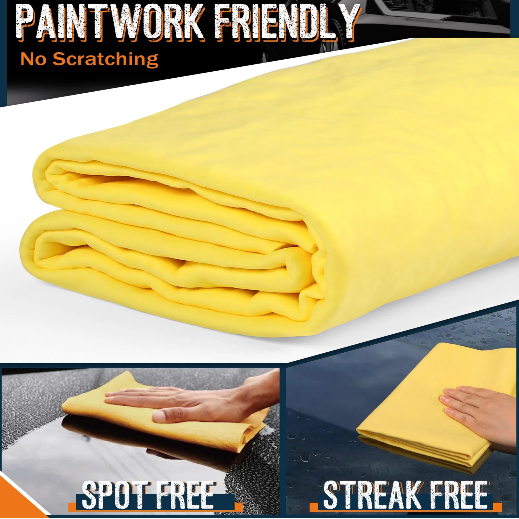 Premium Shammy Towel 2 Pack 26''X17'' Super Absorbent Car Drying Towel, Soft Reusable Chamois Cloth, Dust Remove, No Scratch/Spo