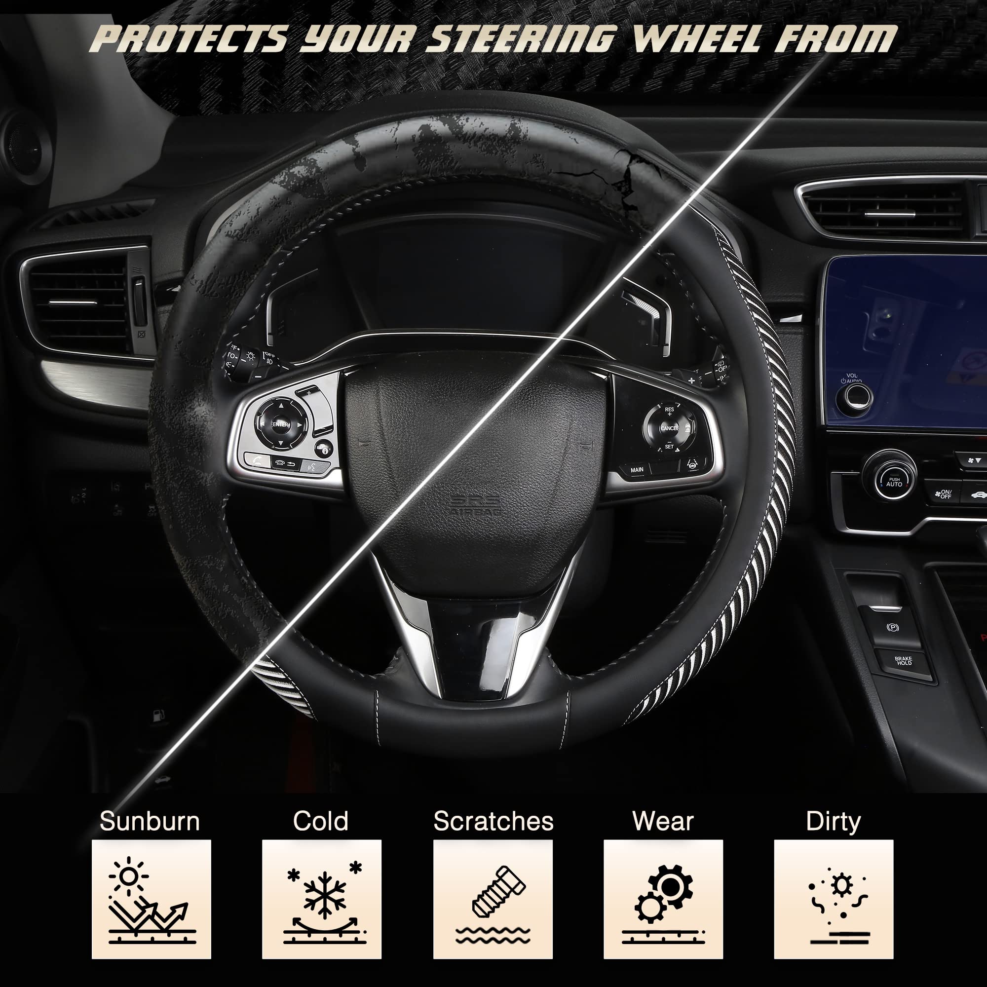 Bokin Auto Car Steering Wheel Cover For Men And Women, Universal 14.5-15 Inches,Microfiber Leather, Breathable Ice Silk, Anti-Sl