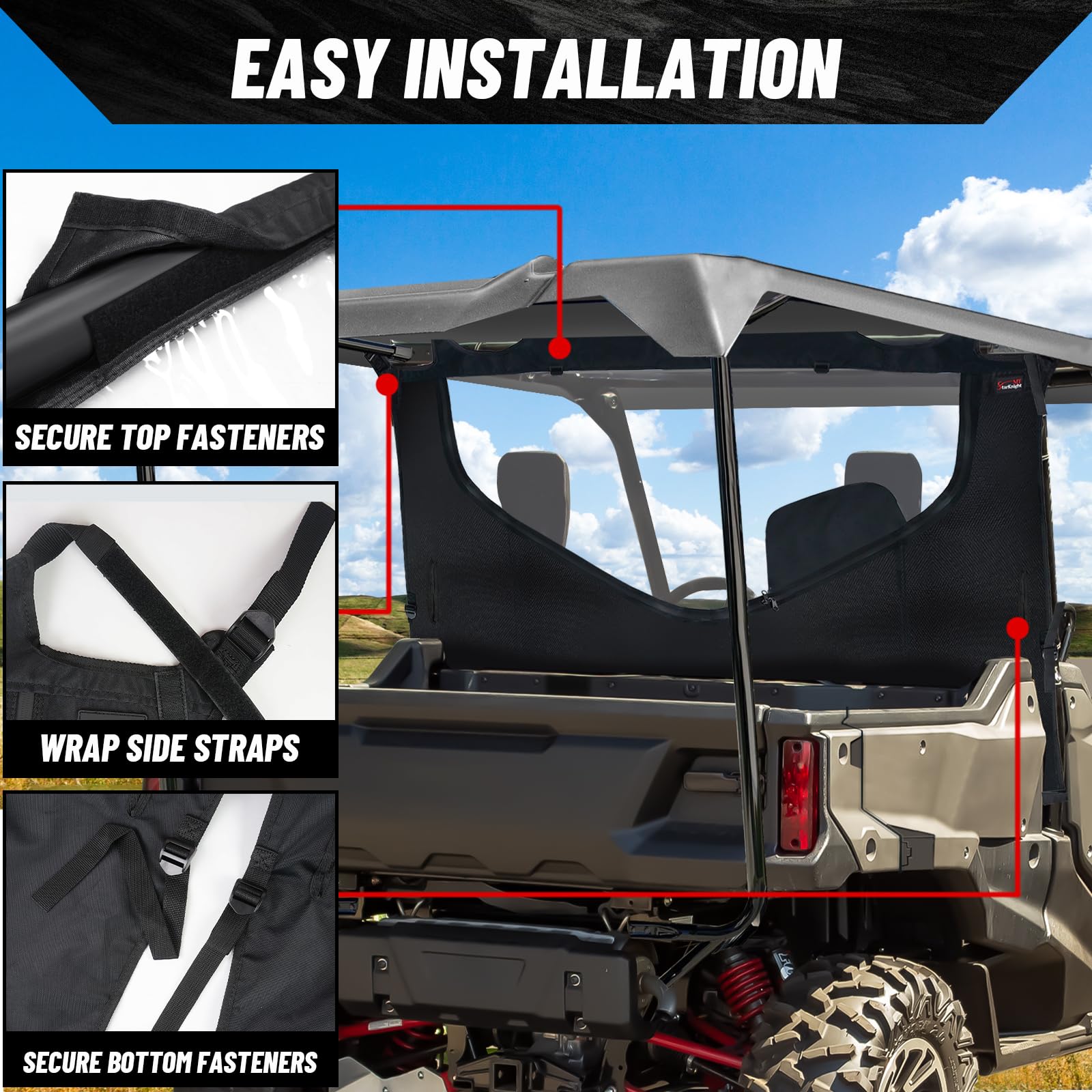 Pioneer 1000-5 Rear Window - StarknightMT Waterproof UTV Mid Panel With Zipper Compatible With Pioneer 1000-5 2016-2023 0SR95-HL